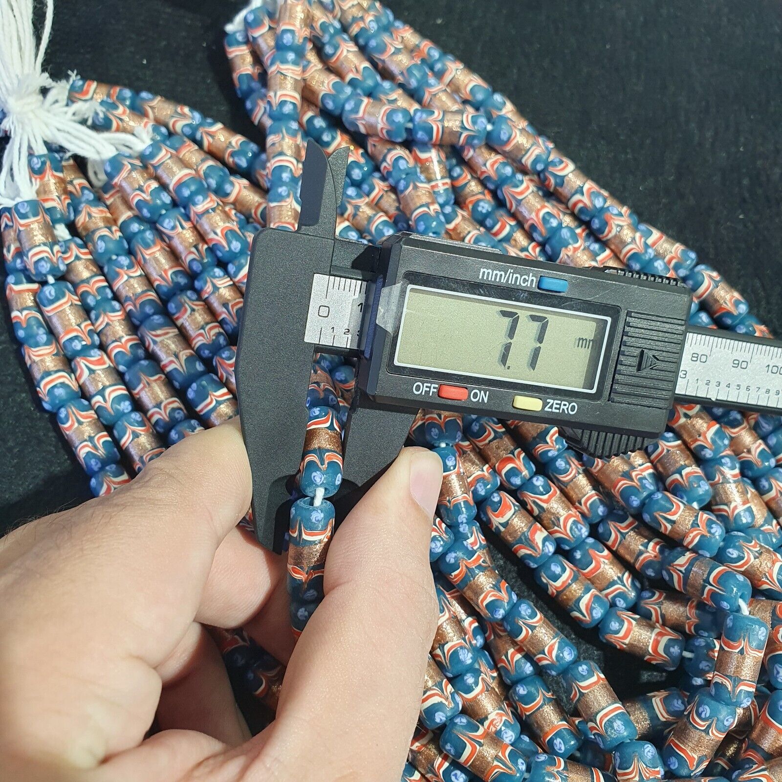 Vintage Blue Fancy Aventurine Glass beads Strand 17x7.5mm