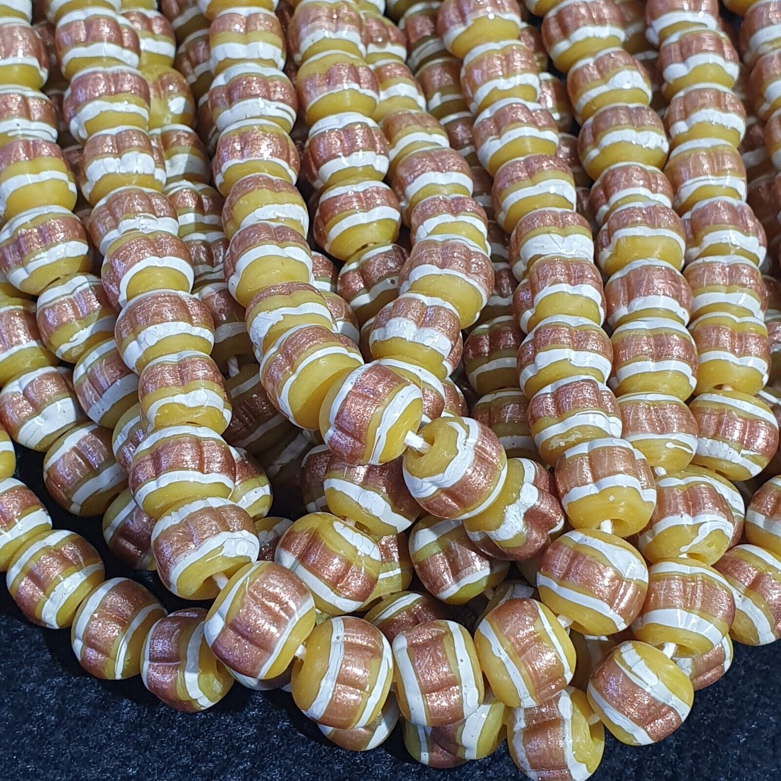 Vintage Venerano ART yellow Fancy Aventurine GLASS BEADS Strand