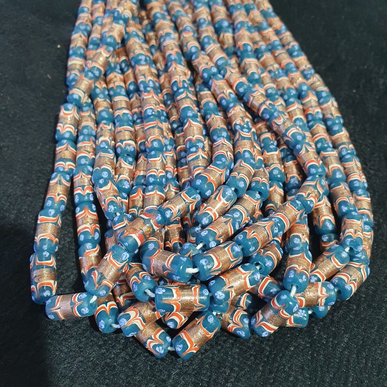 Vintage Blue Fancy Aventurine Glass beads Strand 17x7.5mm