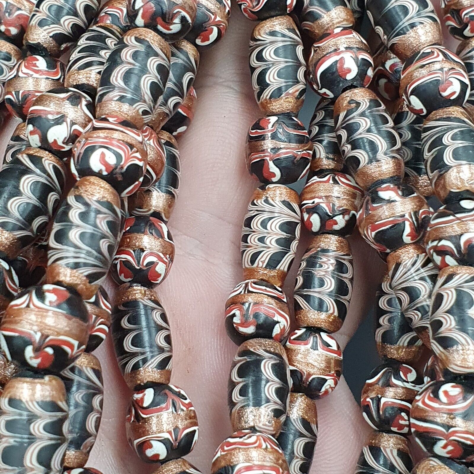 VINTAGE Venerano ART Fancy Beads 17x11MM Aventurine GLASS BEADS Necklace