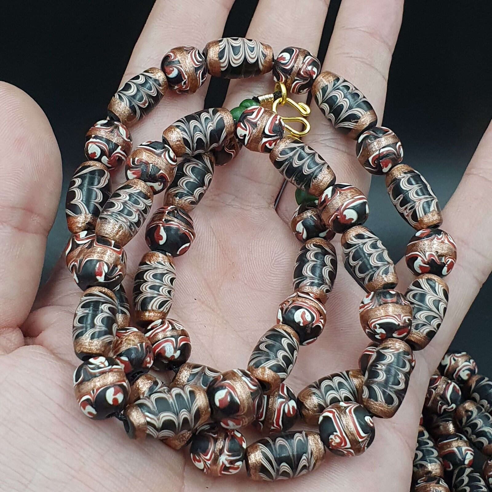 VINTAGE Venerano ART Fancy Beads 17x11MM Aventurine GLASS BEADS Necklace