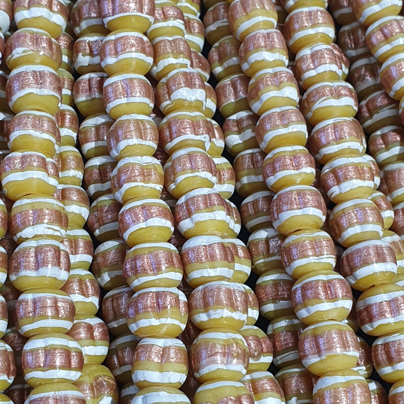 Vintage Venerano ART yellow Fancy Aventurine GLASS BEADS Strand