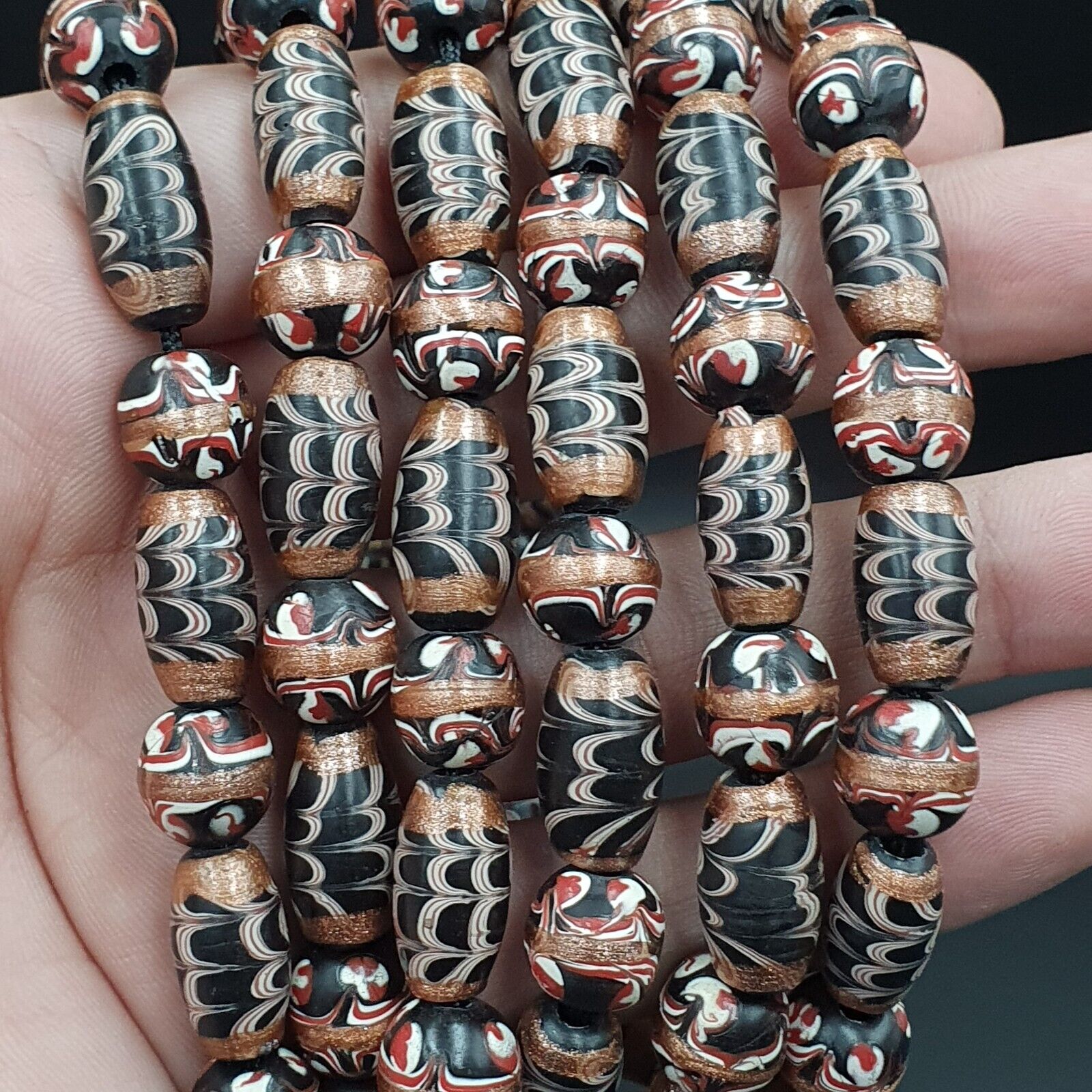 VINTAGE Venerano ART Fancy Beads 17x11MM Aventurine GLASS BEADS Necklace