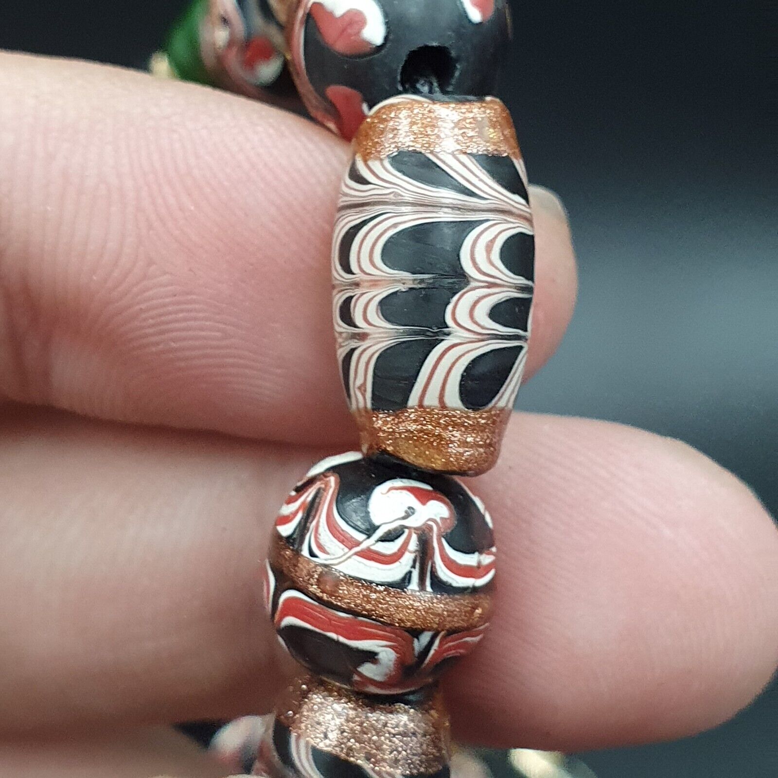 VINTAGE Venerano ART Fancy Beads 17x11MM Aventurine GLASS BEADS Necklace