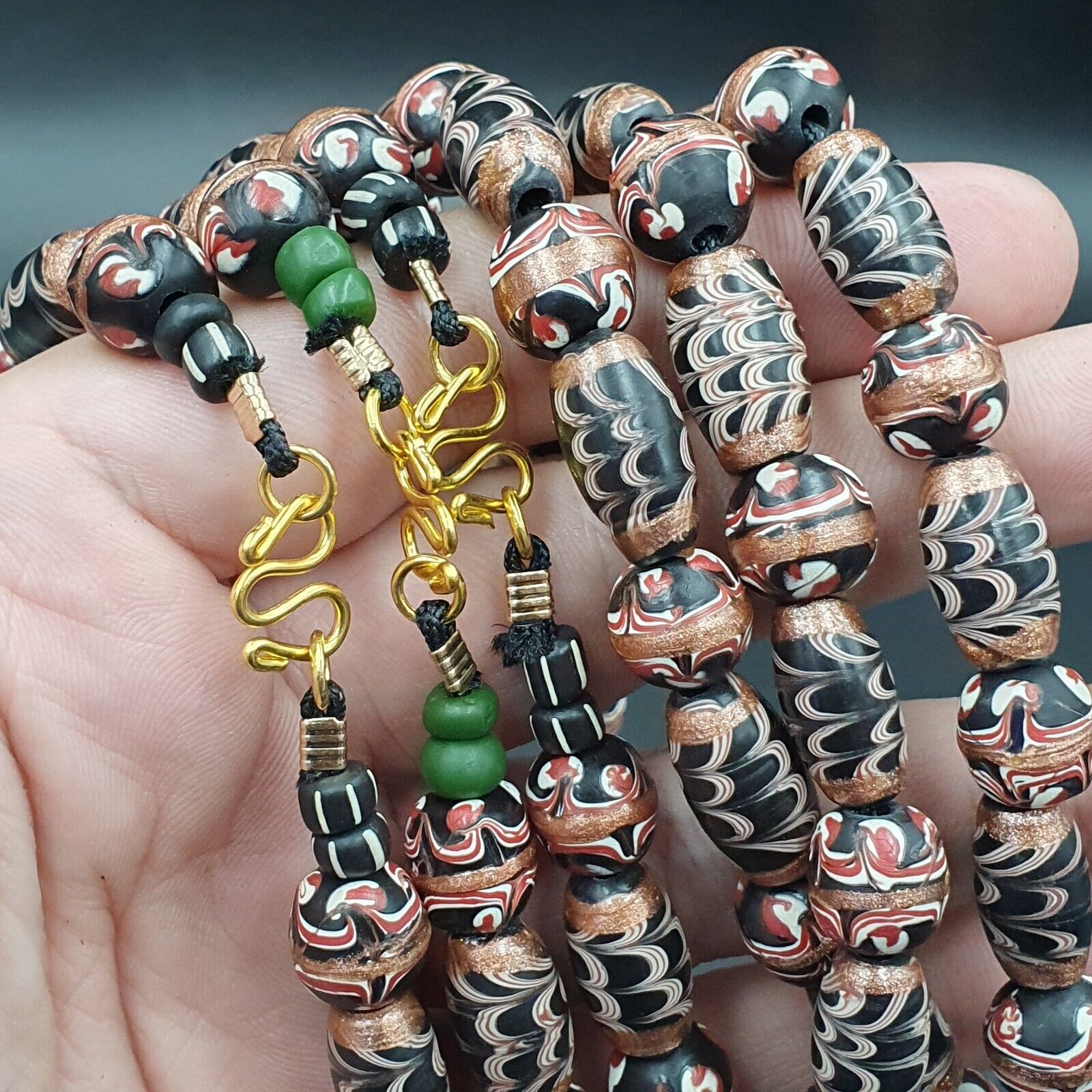 VINTAGE Venerano ART Fancy Beads 17x11MM Aventurine GLASS BEADS Necklace