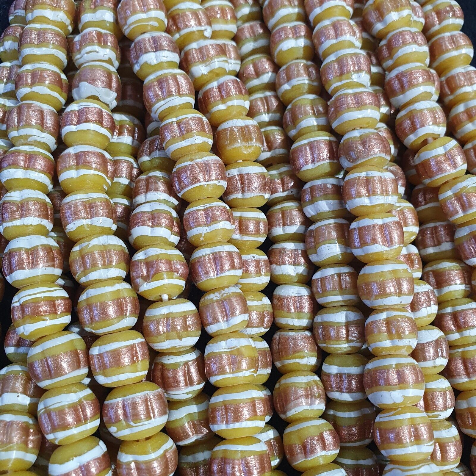 Vintage Venerano ART yellow Fancy Aventurine GLASS BEADS Strand