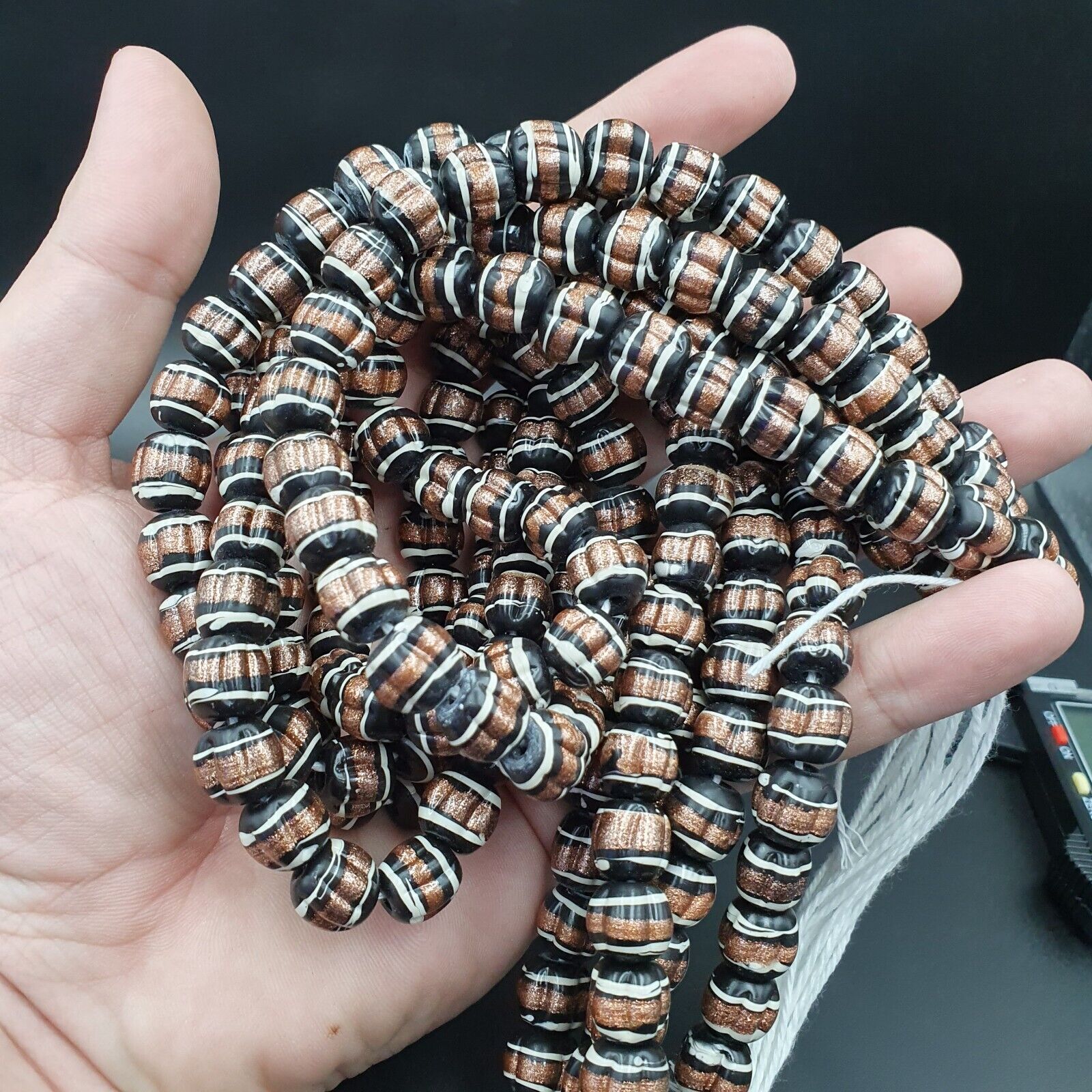 VINTAGE Venerano ART Fancy Beads 10-10.5MM Aventurine GLASS BEADS Necklace