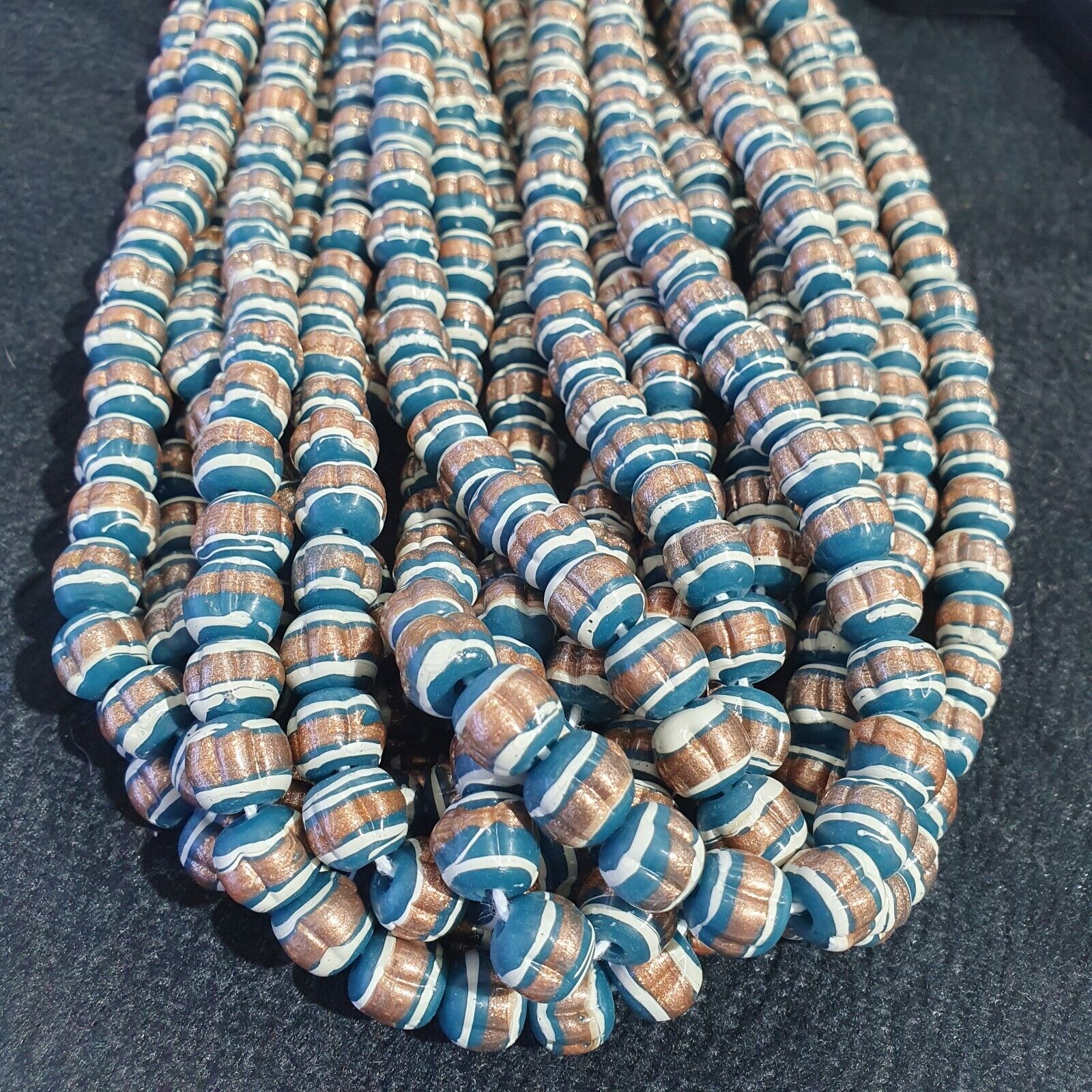 Vintage Venerano ART blue Fancy Aventurine GLASS BEADS Strand