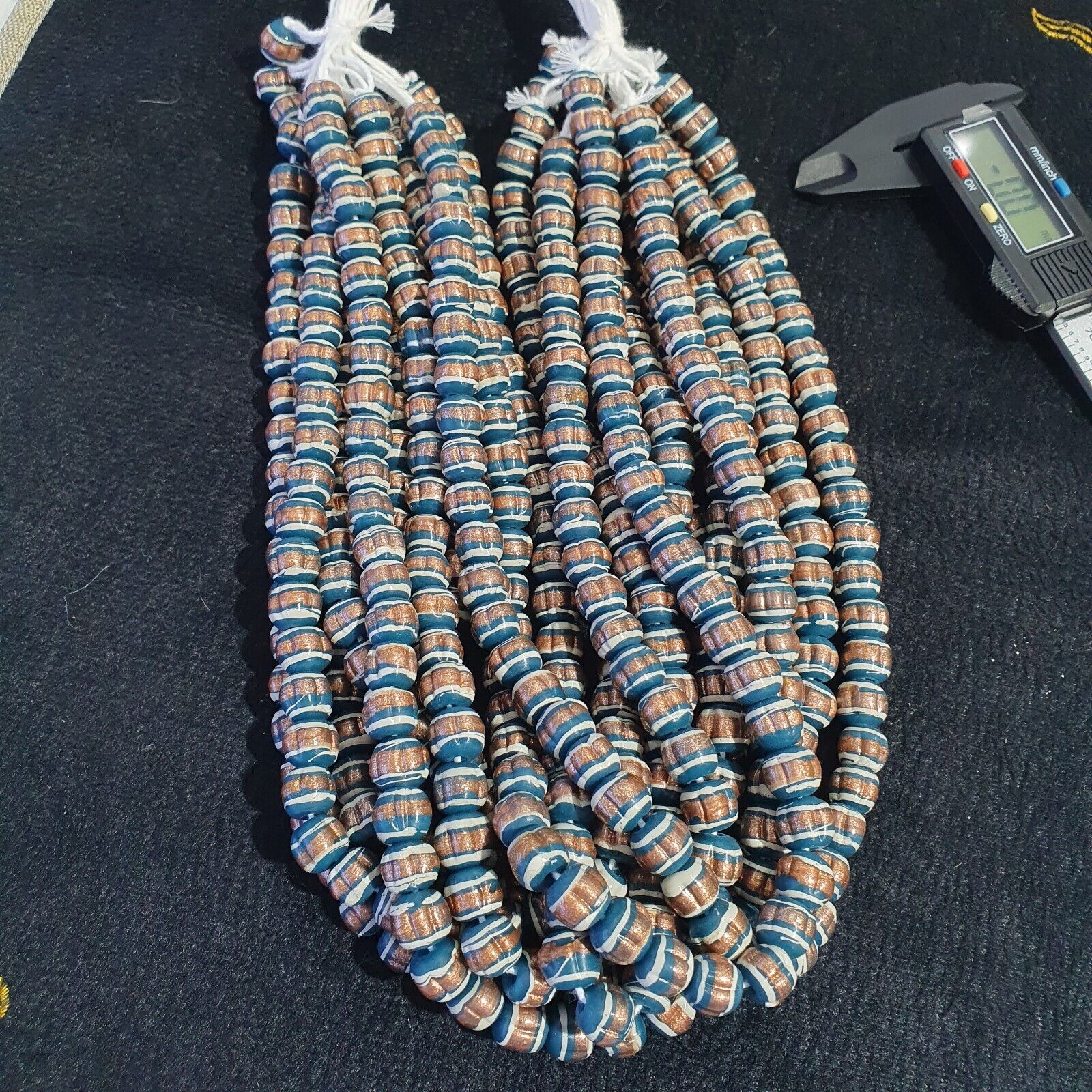 Vintage Venerano ART blue Fancy Aventurine GLASS BEADS Strand