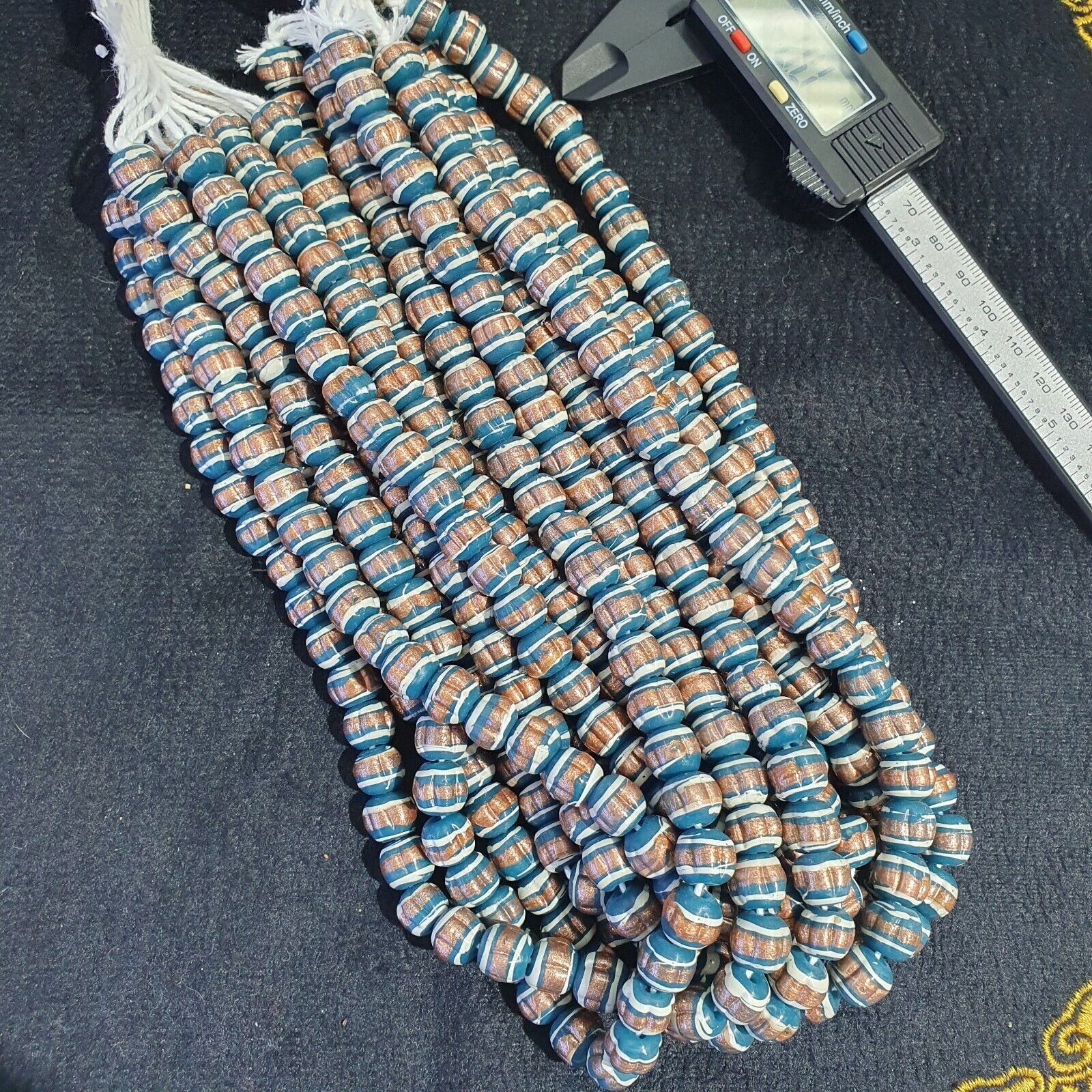 Vintage Venerano ART blue Fancy Aventurine GLASS BEADS Strand
