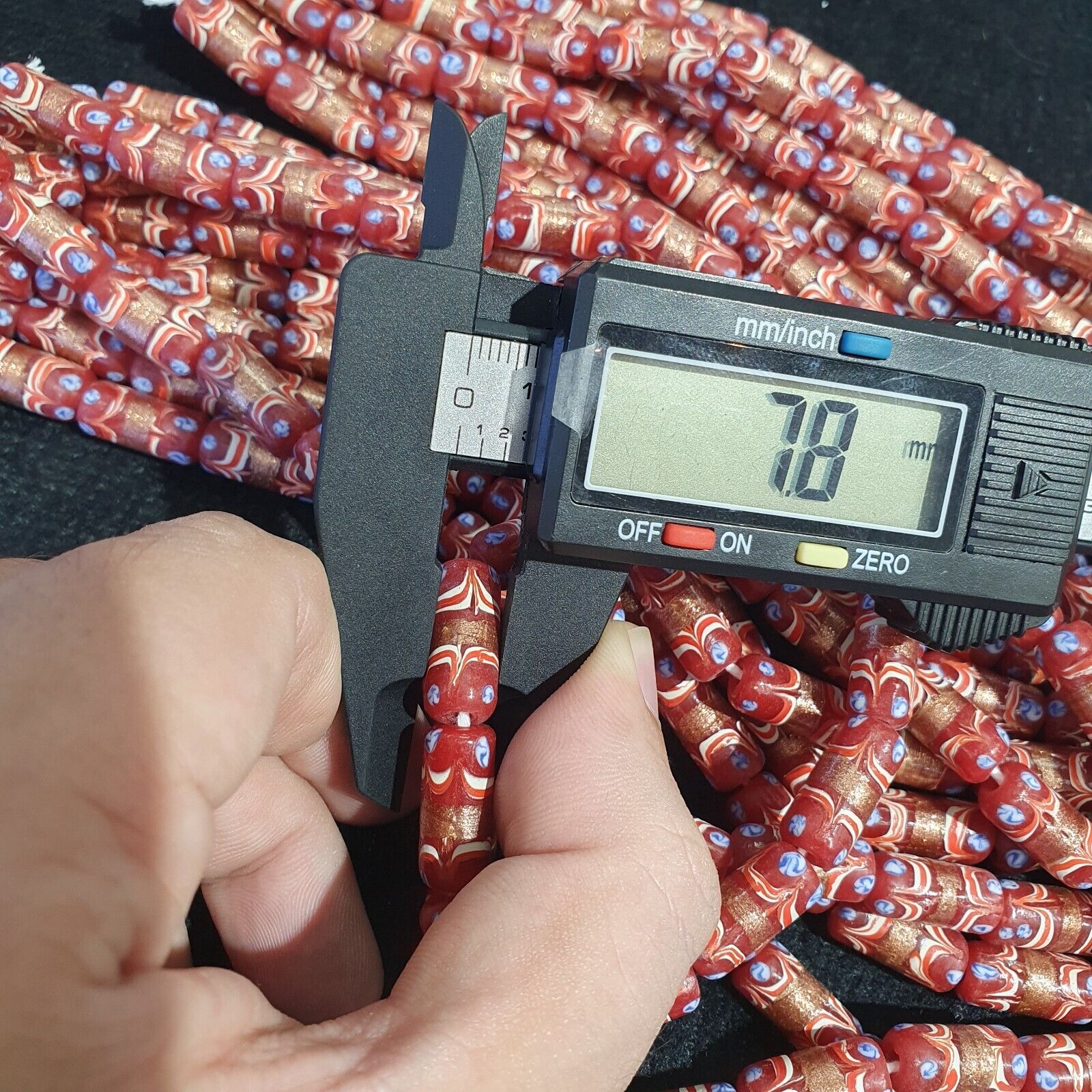 Vintage Venerano ART Red Fancy Aventurine GLASS BEADS Necklace