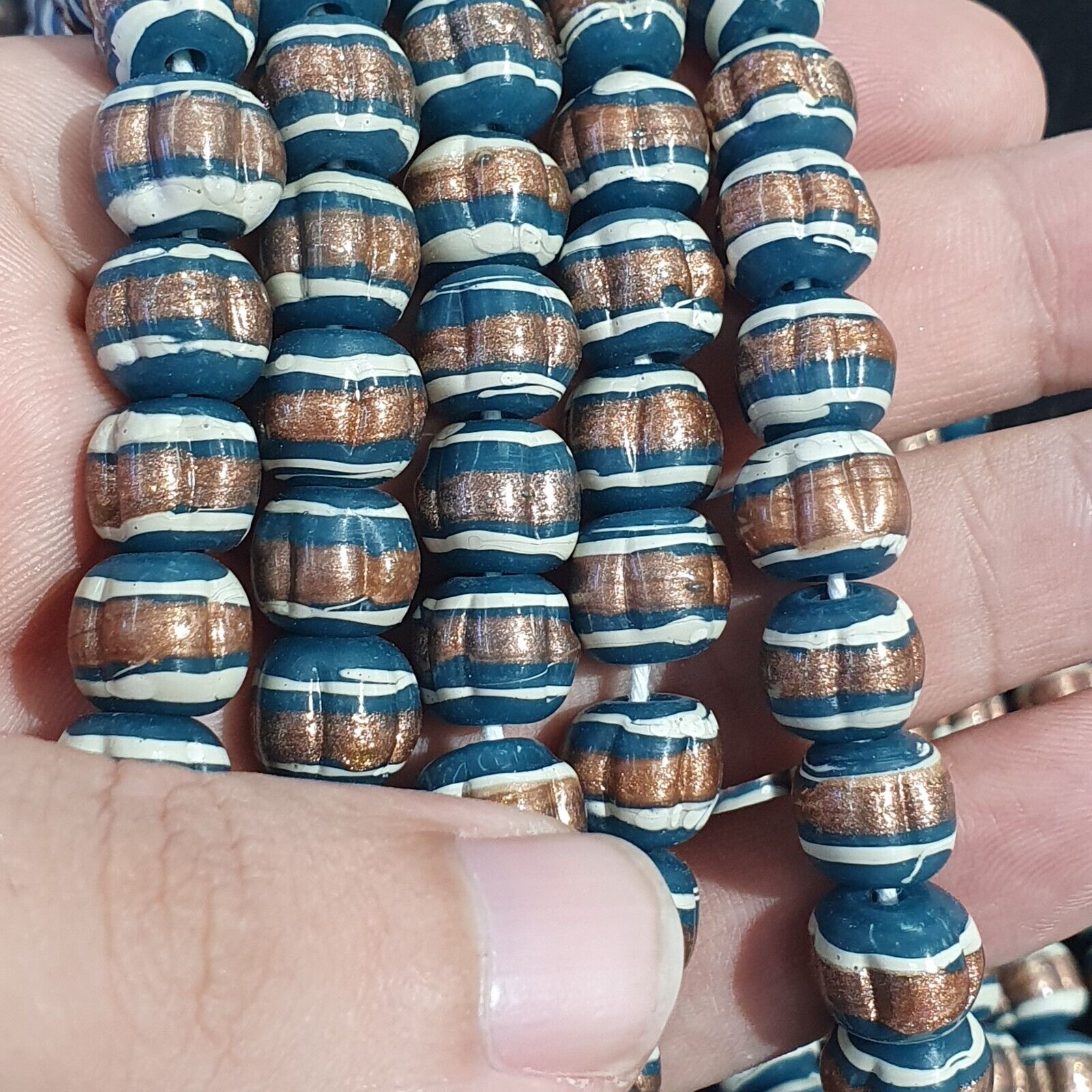 Vintage Venerano ART blue Fancy Aventurine GLASS BEADS Strand