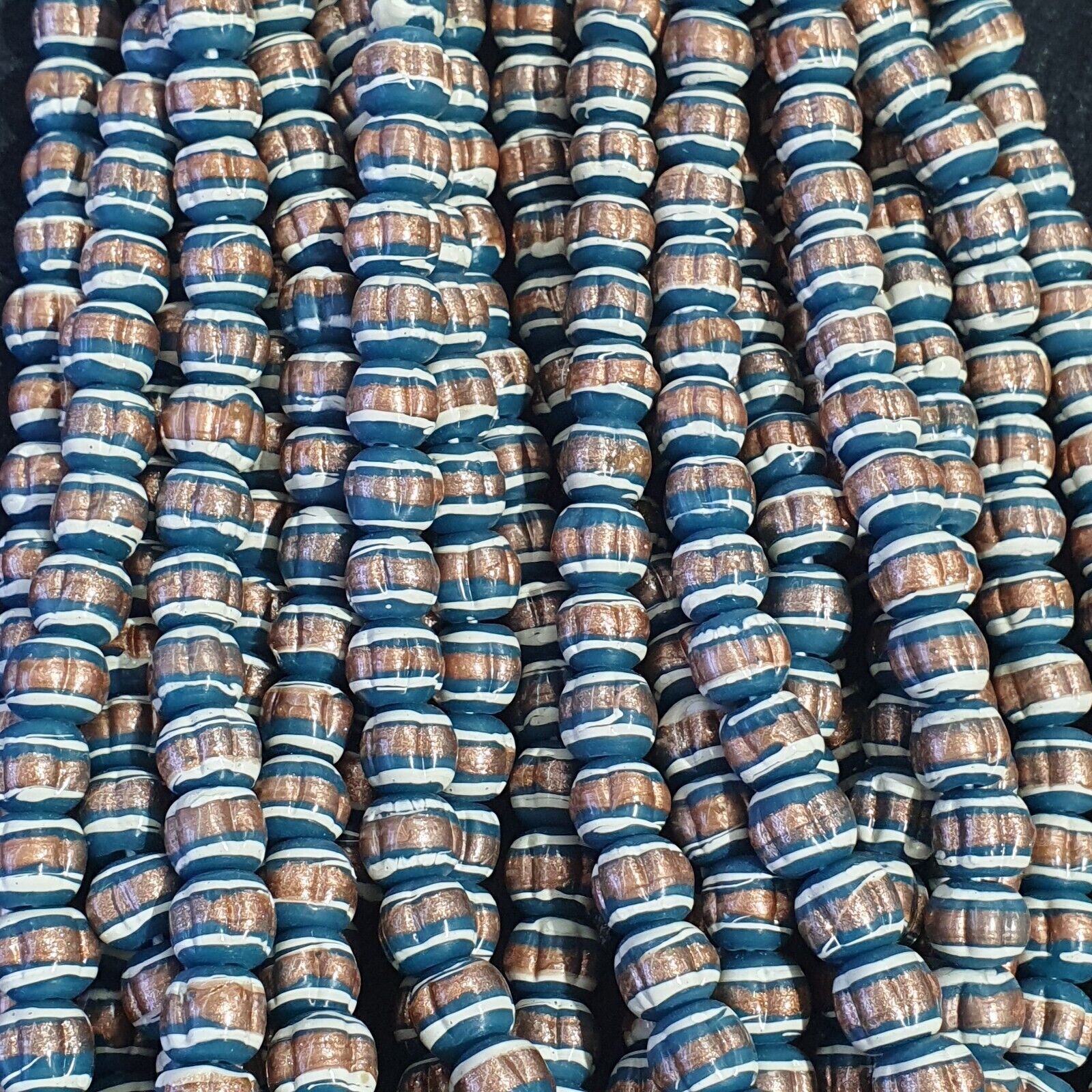 Vintage Venerano ART blue Fancy Aventurine GLASS BEADS Strand