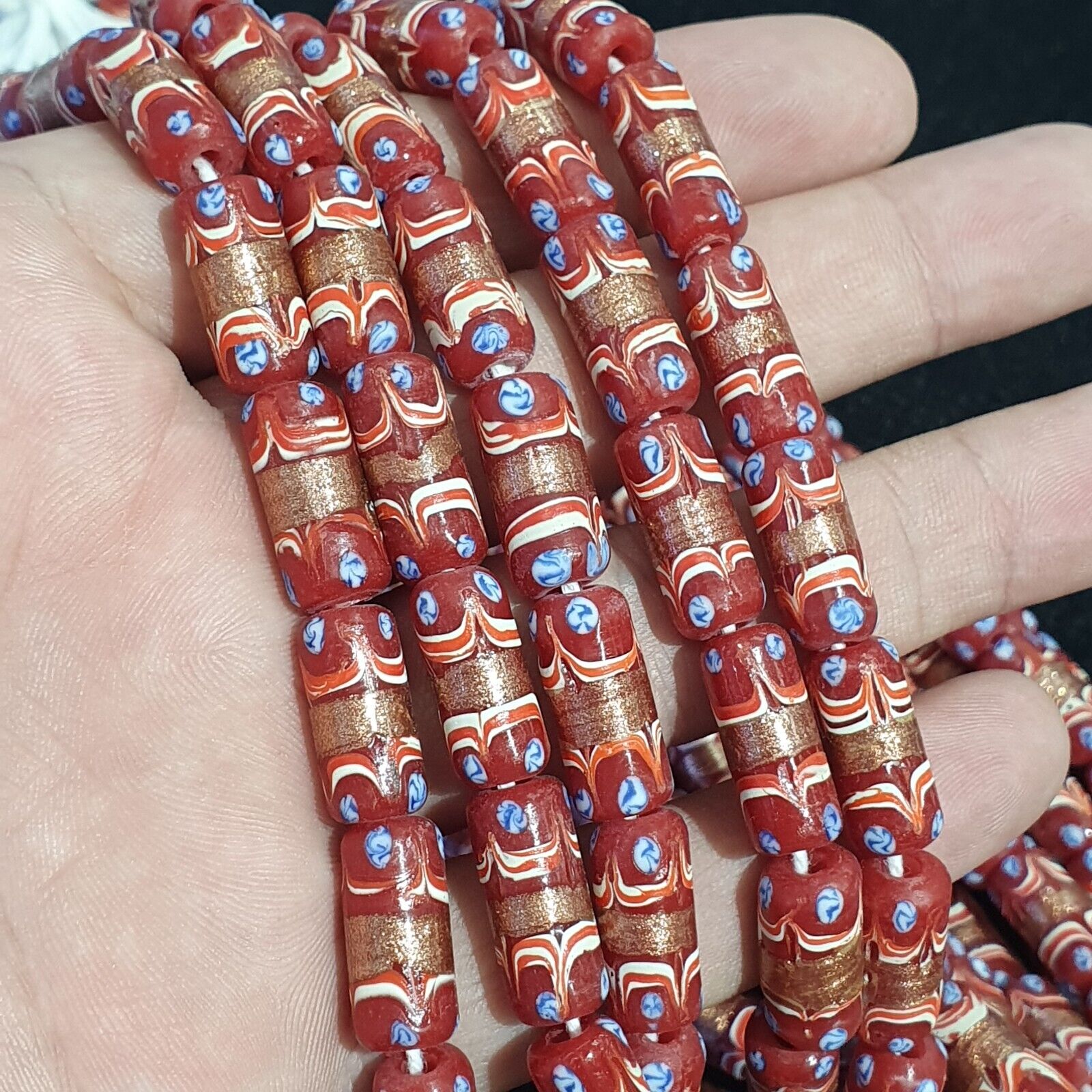 Vintage Venerano ART Red Fancy Aventurine GLASS BEADS Necklace