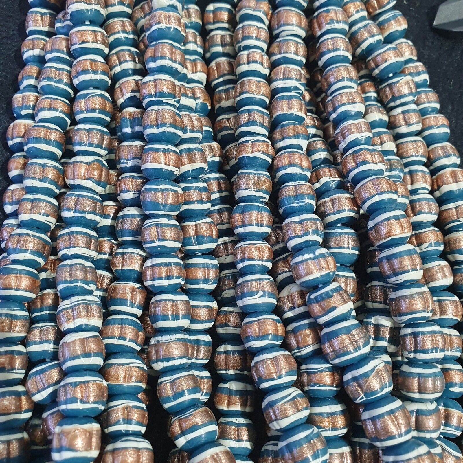 Vintage Venerano ART blue Fancy Aventurine GLASS BEADS Strand