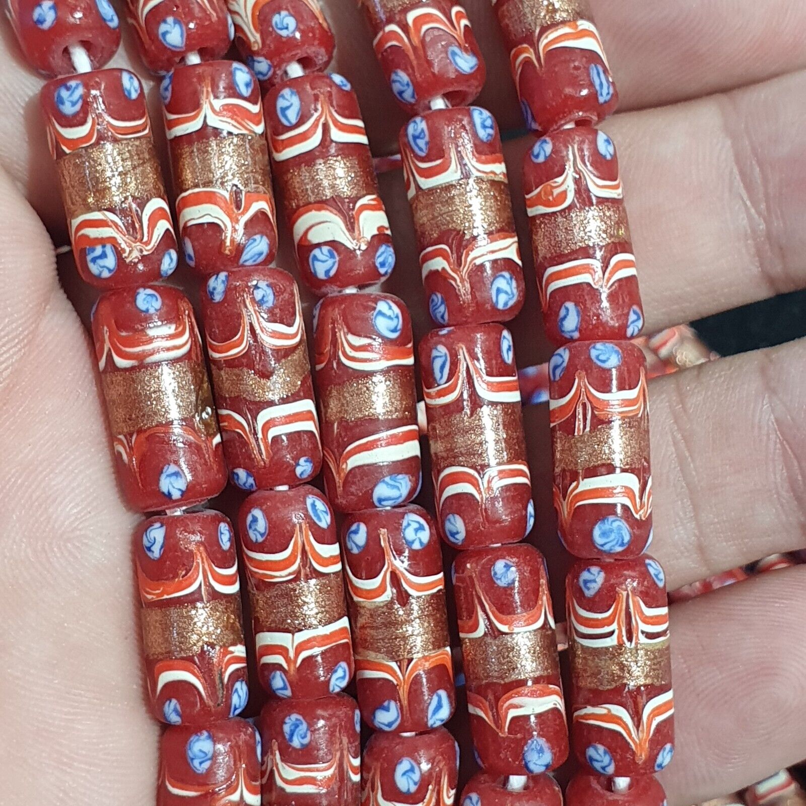 Vintage Venerano ART Red Fancy Aventurine GLASS BEADS Necklace