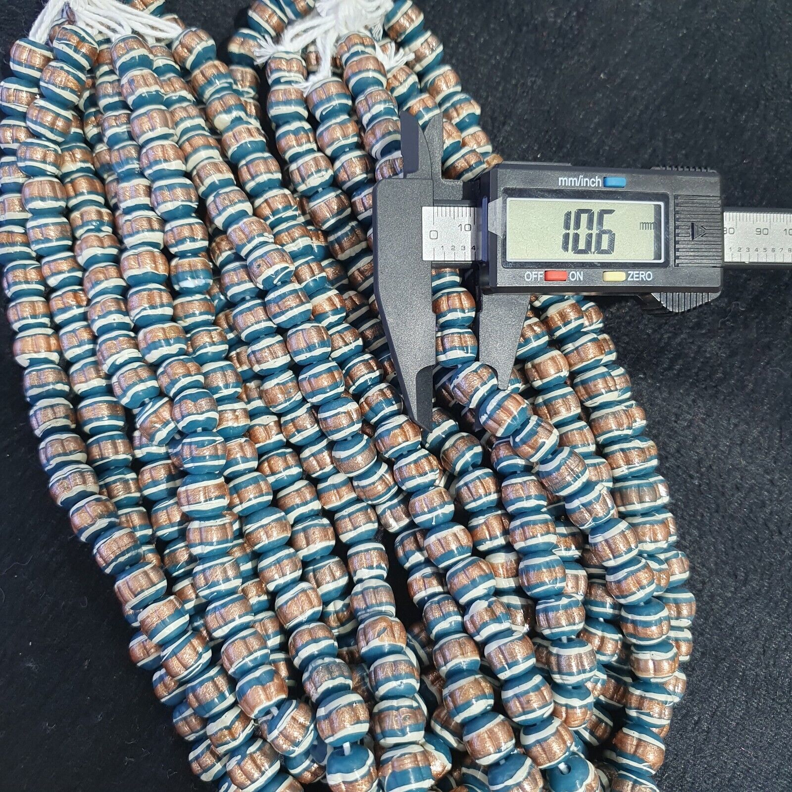 Vintage Venerano ART blue Fancy Aventurine GLASS BEADS Strand