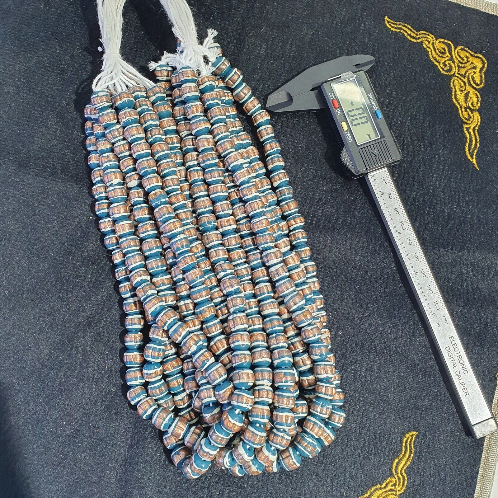 Vintage Venerano ART blue Fancy Aventurine GLASS BEADS Strand