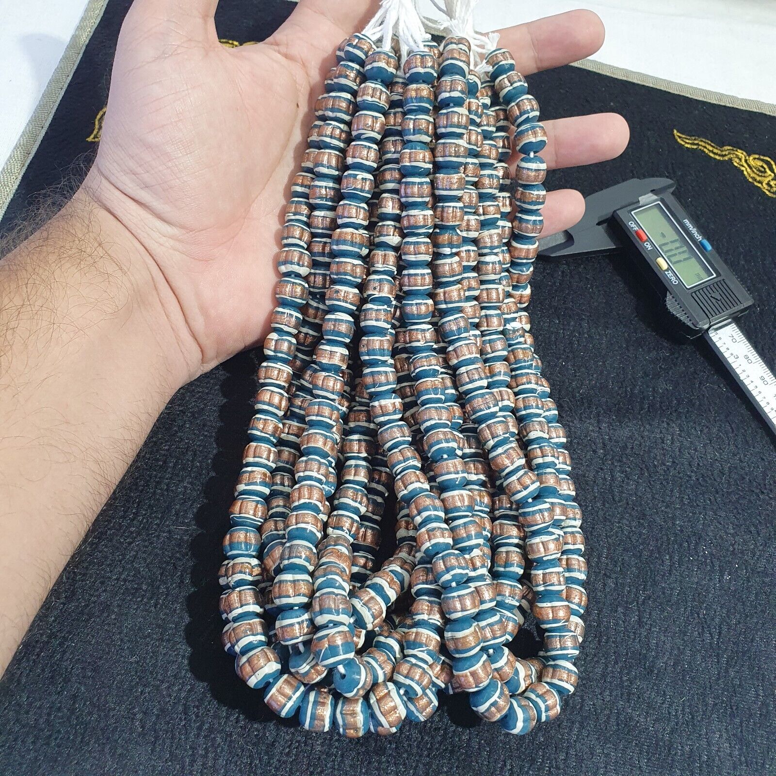 Vintage Venerano ART blue Fancy Aventurine GLASS BEADS Strand