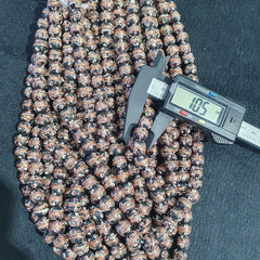 Vintage Aventurine Millefiori Black Fancy Feather glass beads 10mm 24" Necklace