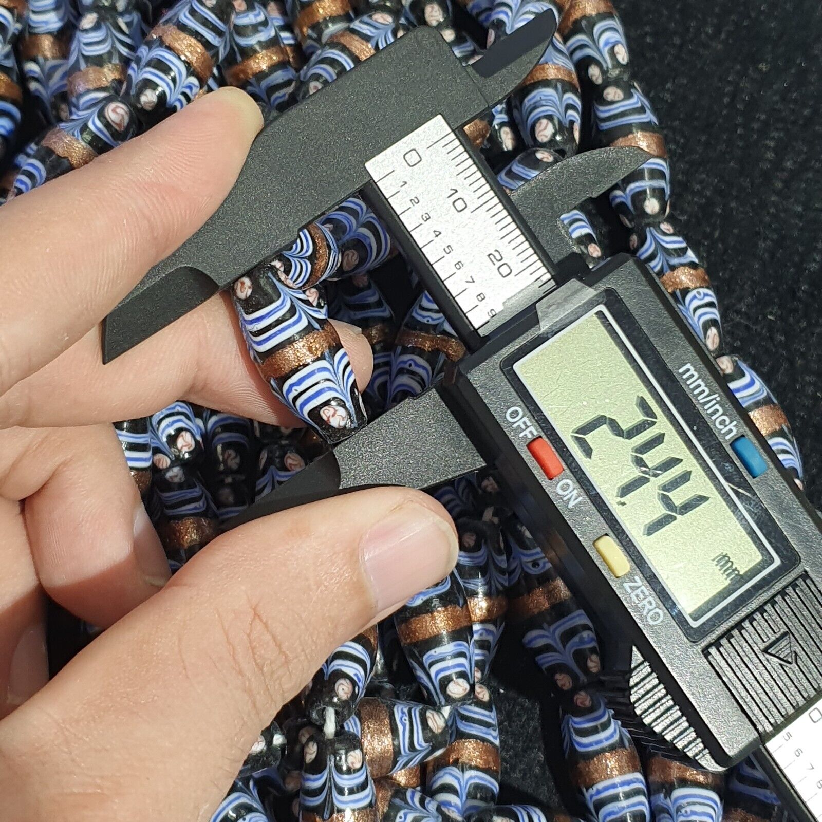 Vintage Blue Fancy Aventurine Glass beads Strand 23x10.5mm