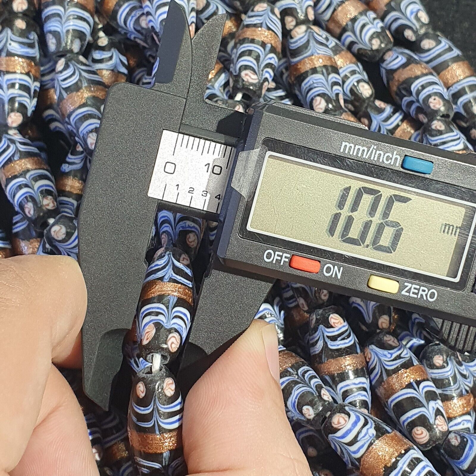 Vintage Blue Fancy Aventurine Glass beads Strand 23x10.5mm