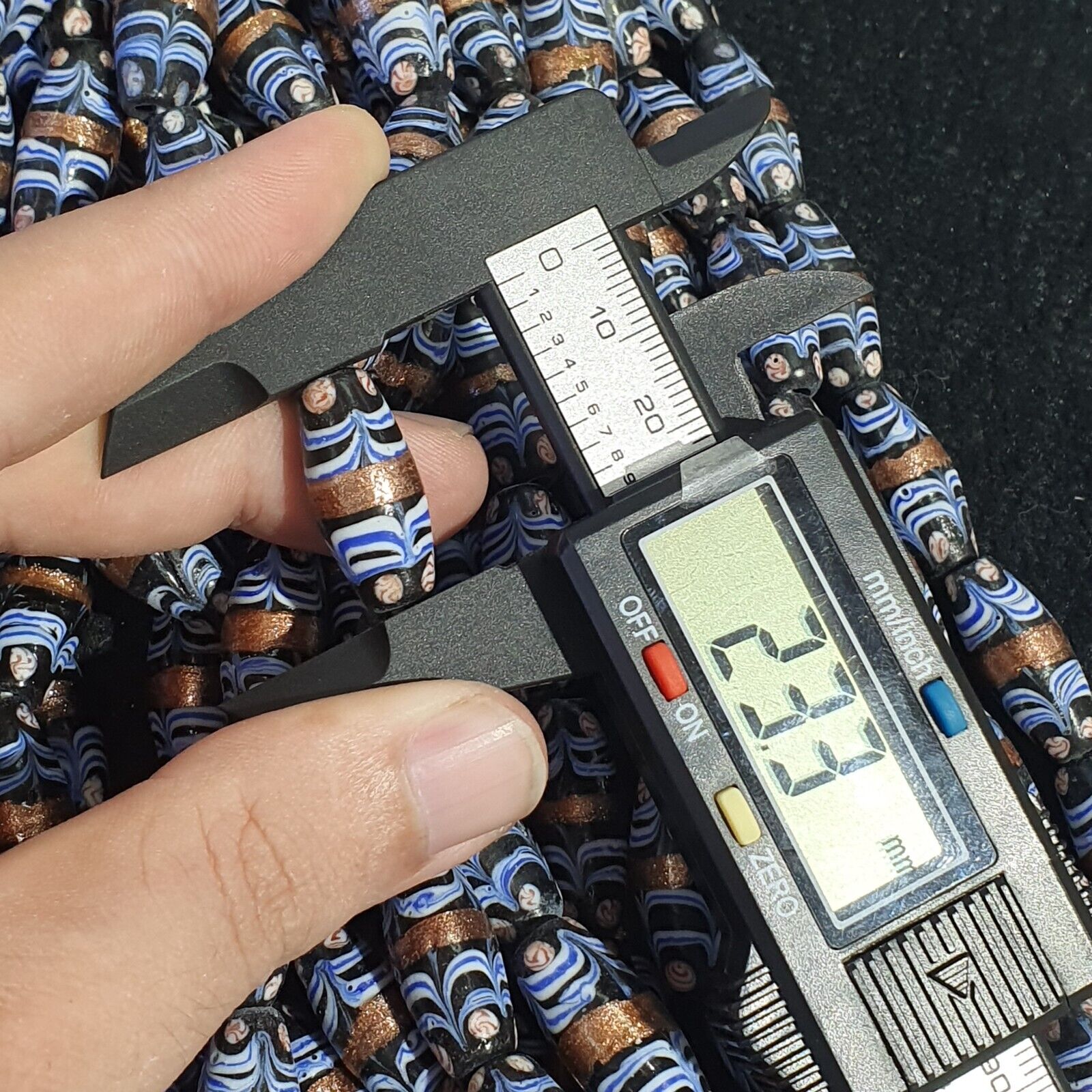 Vintage Blue Fancy Aventurine Glass beads Strand 23x10.5mm