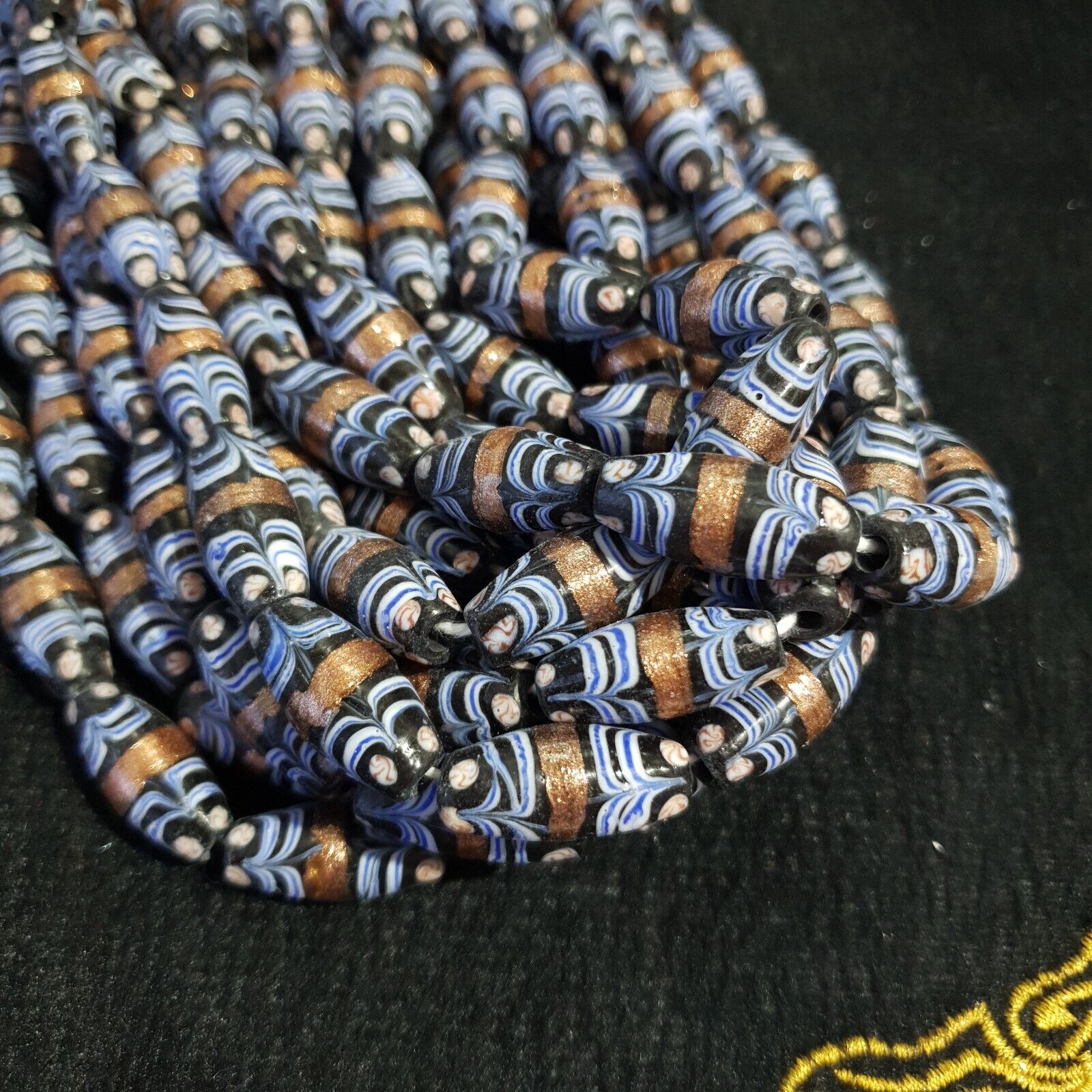 Vintage Blue Fancy Aventurine Glass beads Strand 23x10.5mm