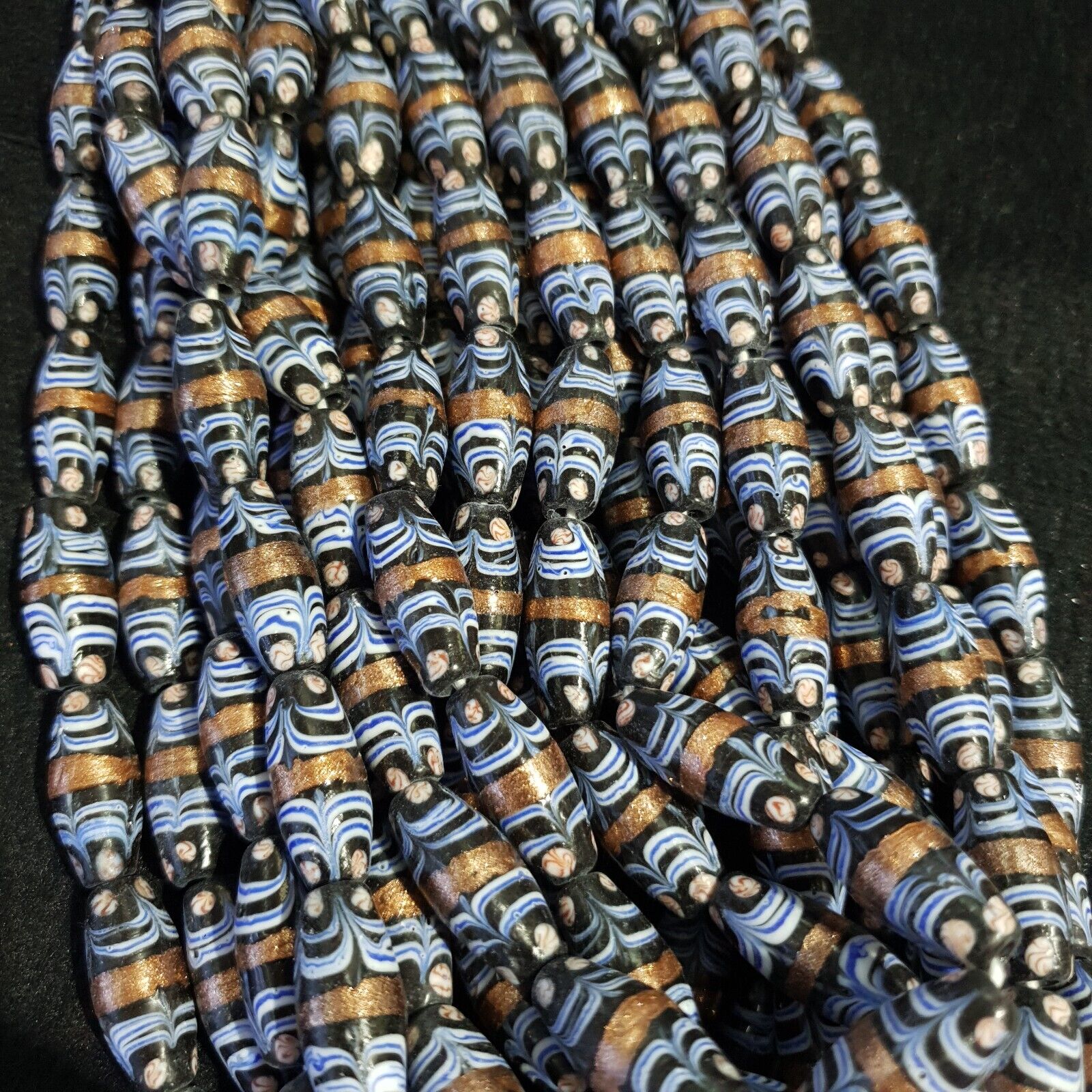 Vintage Blue Fancy Aventurine Glass beads Strand 23x10.5mm