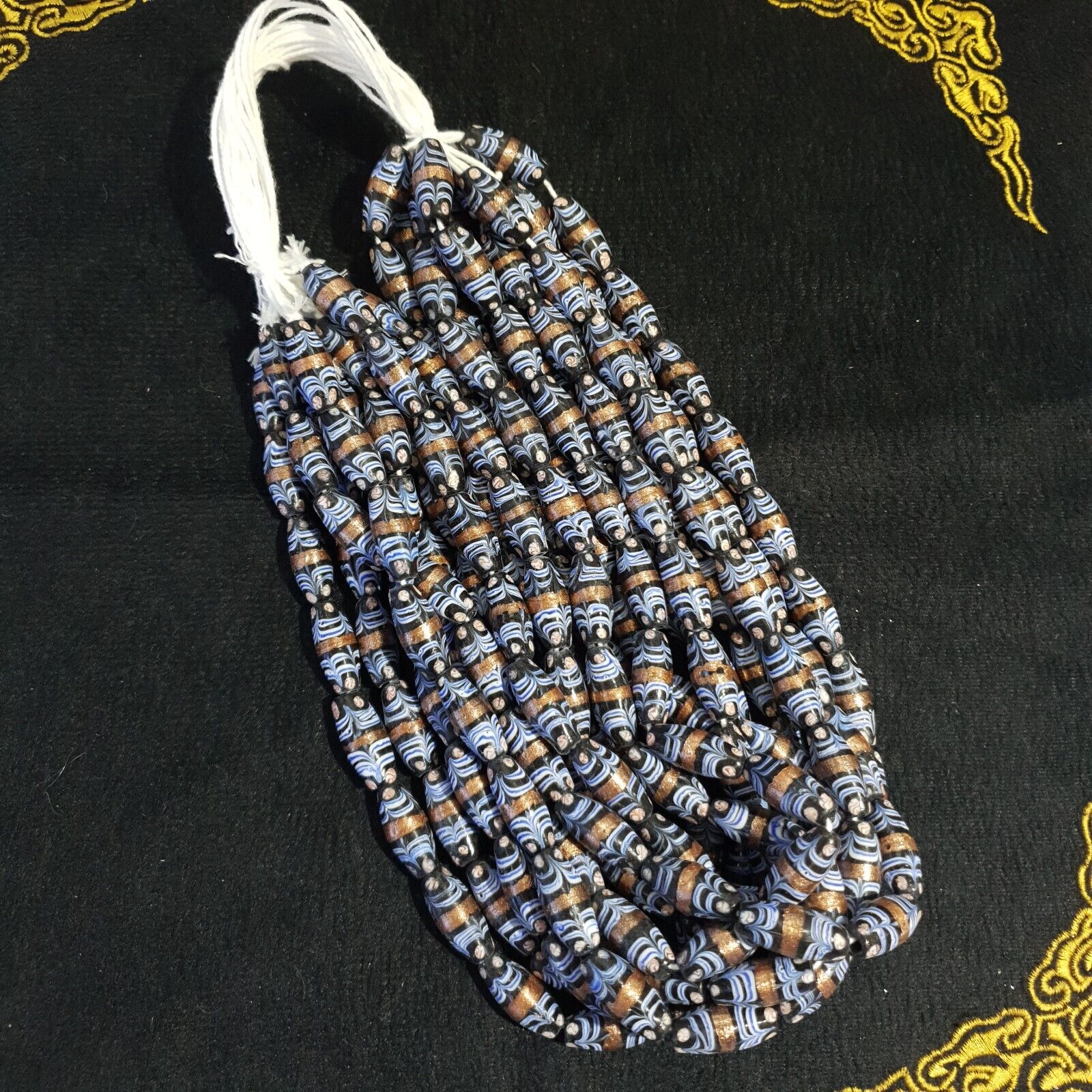 Vintage Blue Fancy Aventurine Glass beads Strand 23x10.5mm