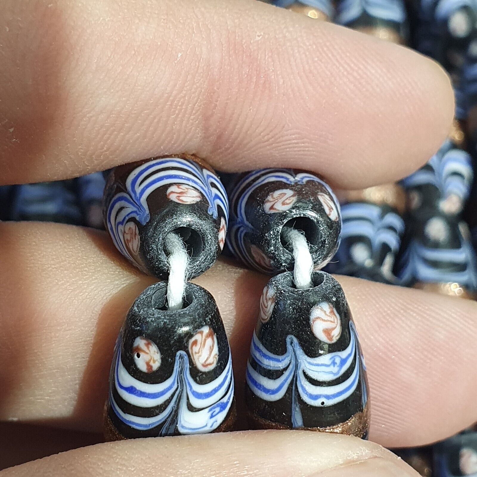 Vintage Blue Fancy Aventurine Glass beads Strand 23x10.5mm