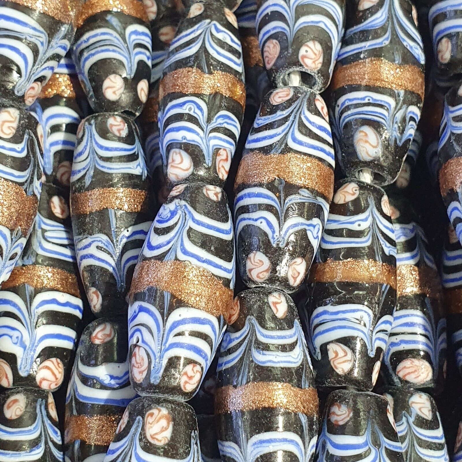 Vintage Blue Fancy Aventurine Glass beads Strand 23x10.5mm