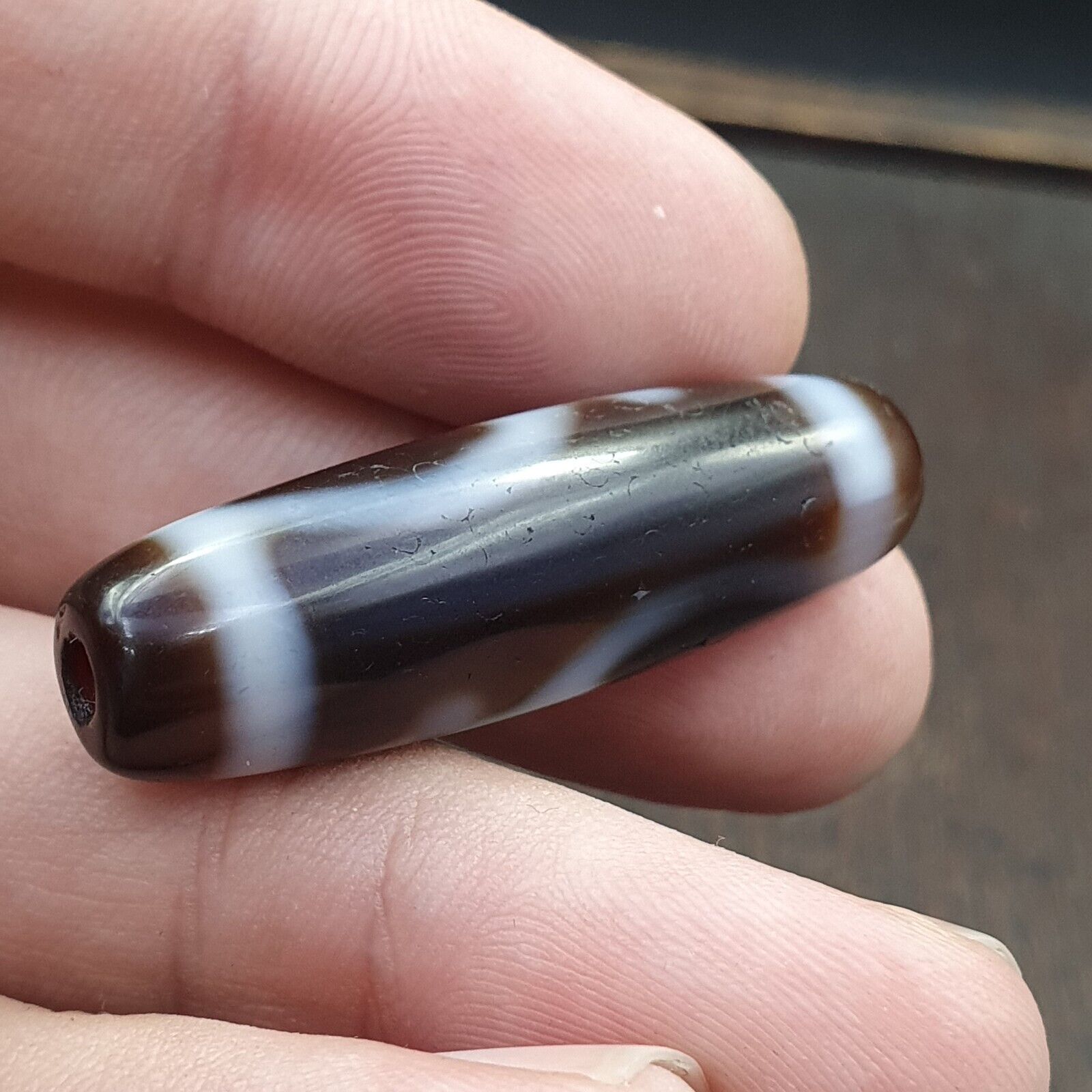Vintage Agate Himalaya Tibetan Double Tasso Dzi Bead Amulet
