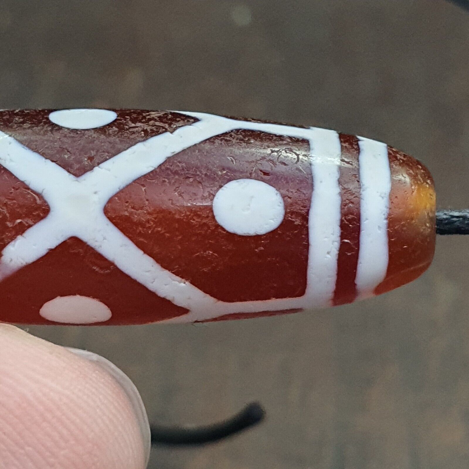 Tibetan Southeast Asian RED Etched Agate Bead Decorated Bead