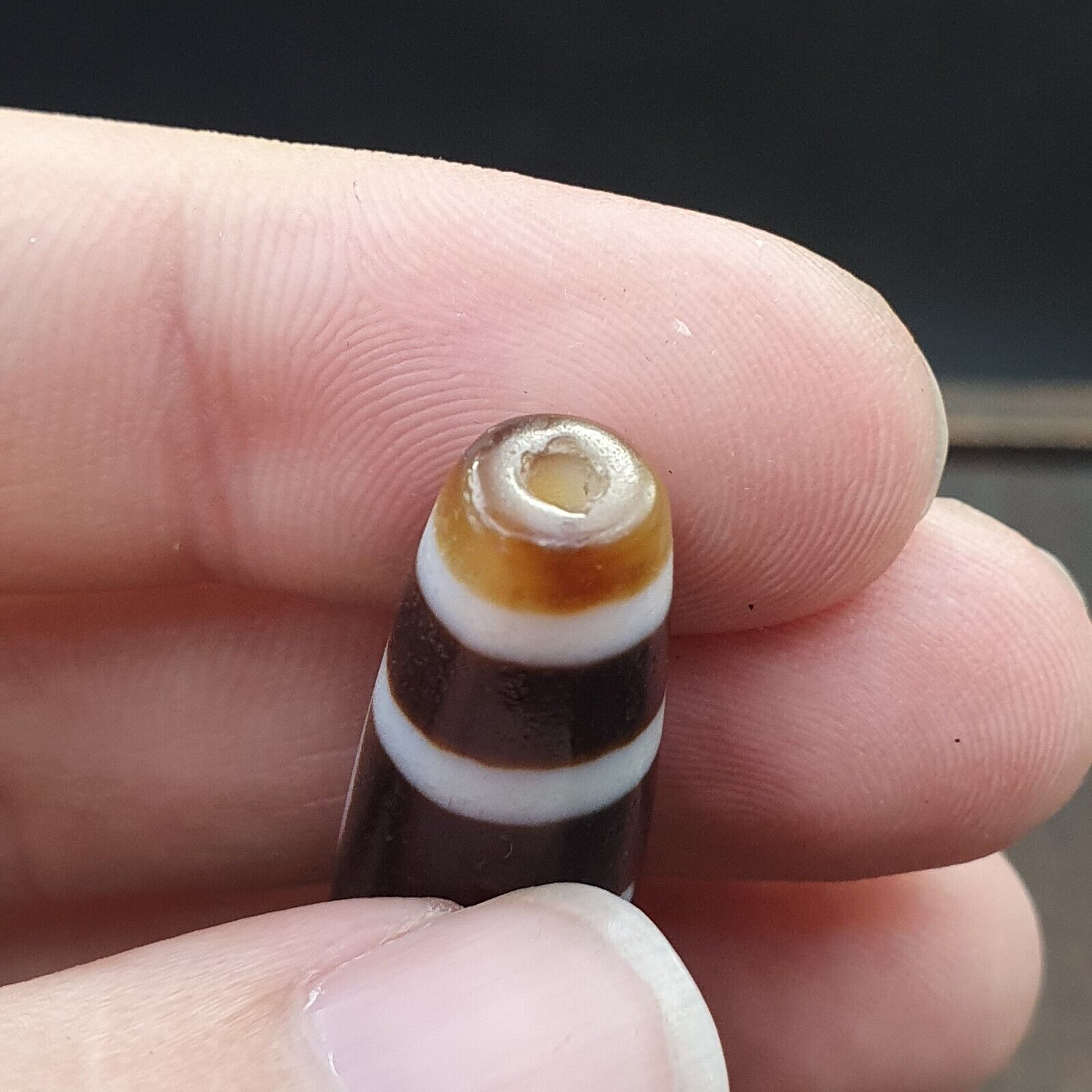 Tibetan Old Agate Dzi Bead " Unique Pattern " Amulet Pendant