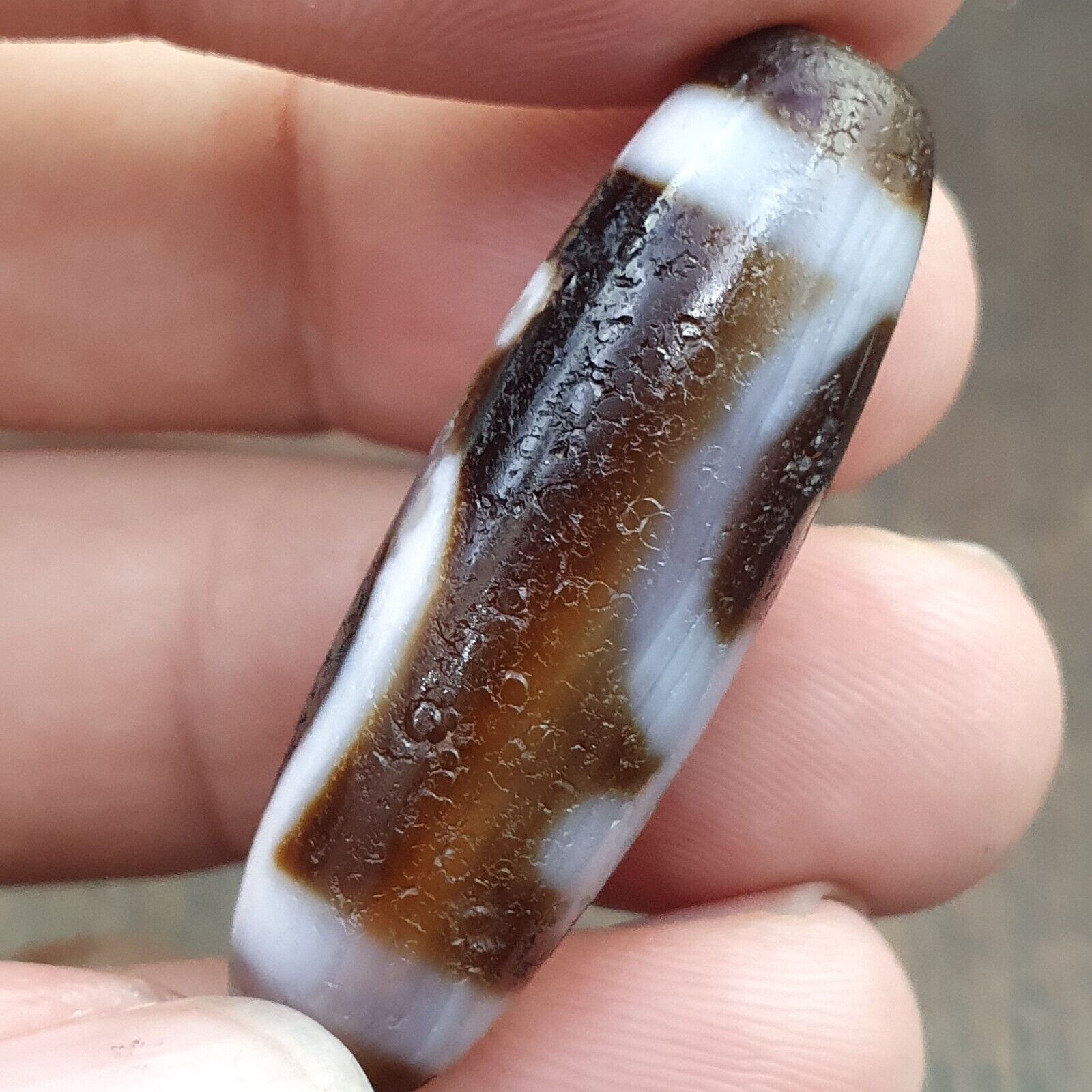 Agate Himalaya Tibetan Double Tasso Dzi Bead Amulet
