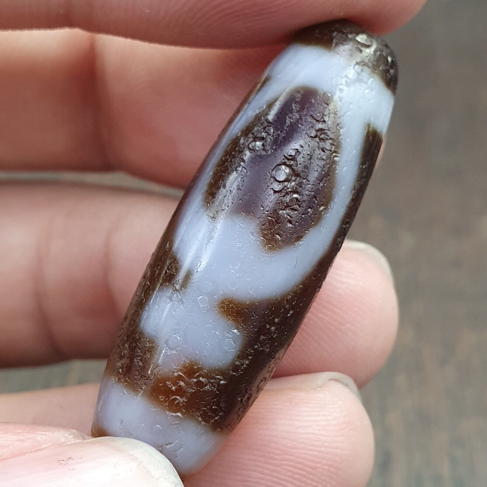 Agate Himalaya Tibetan Double Tasso Dzi Bead Amulet
