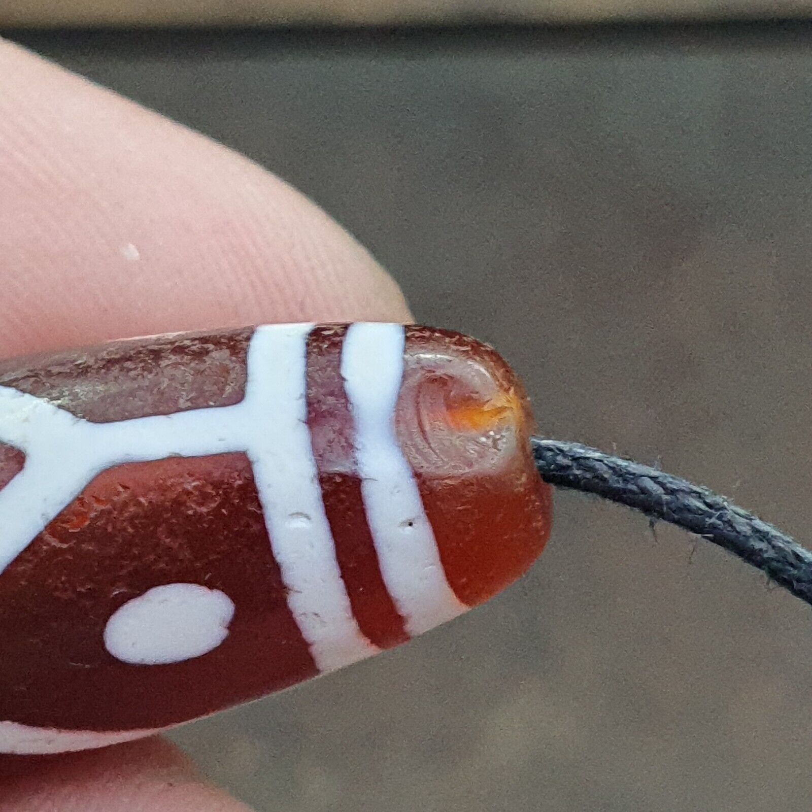 Tibetan Southeast Asian RED Etched Agate Bead Decorated Bead
