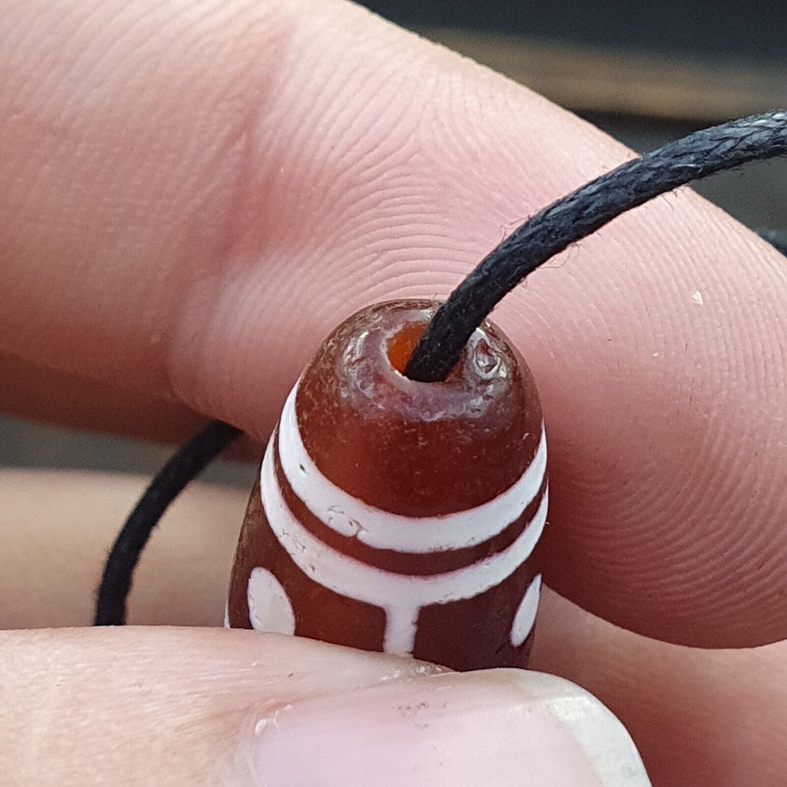 Tibetan Southeast Asian RED Etched Agate Bead Decorated Bead