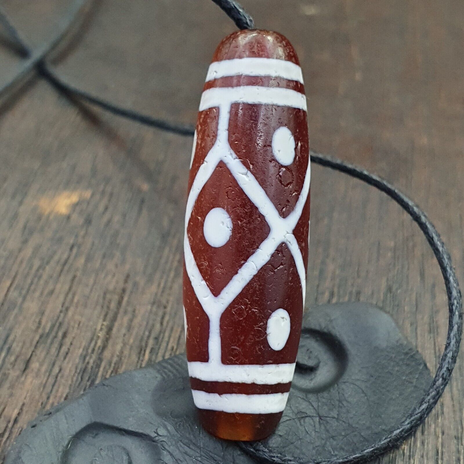 Tibetan Southeast Asian RED Etched Agate Bead Decorated Bead