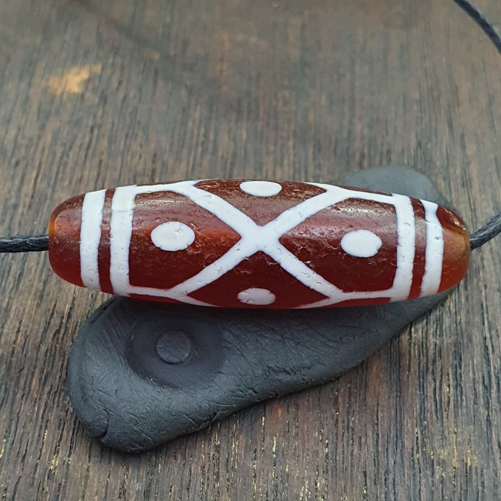 Tibetan Southeast Asian RED Etched Agate Bead Decorated Bead
