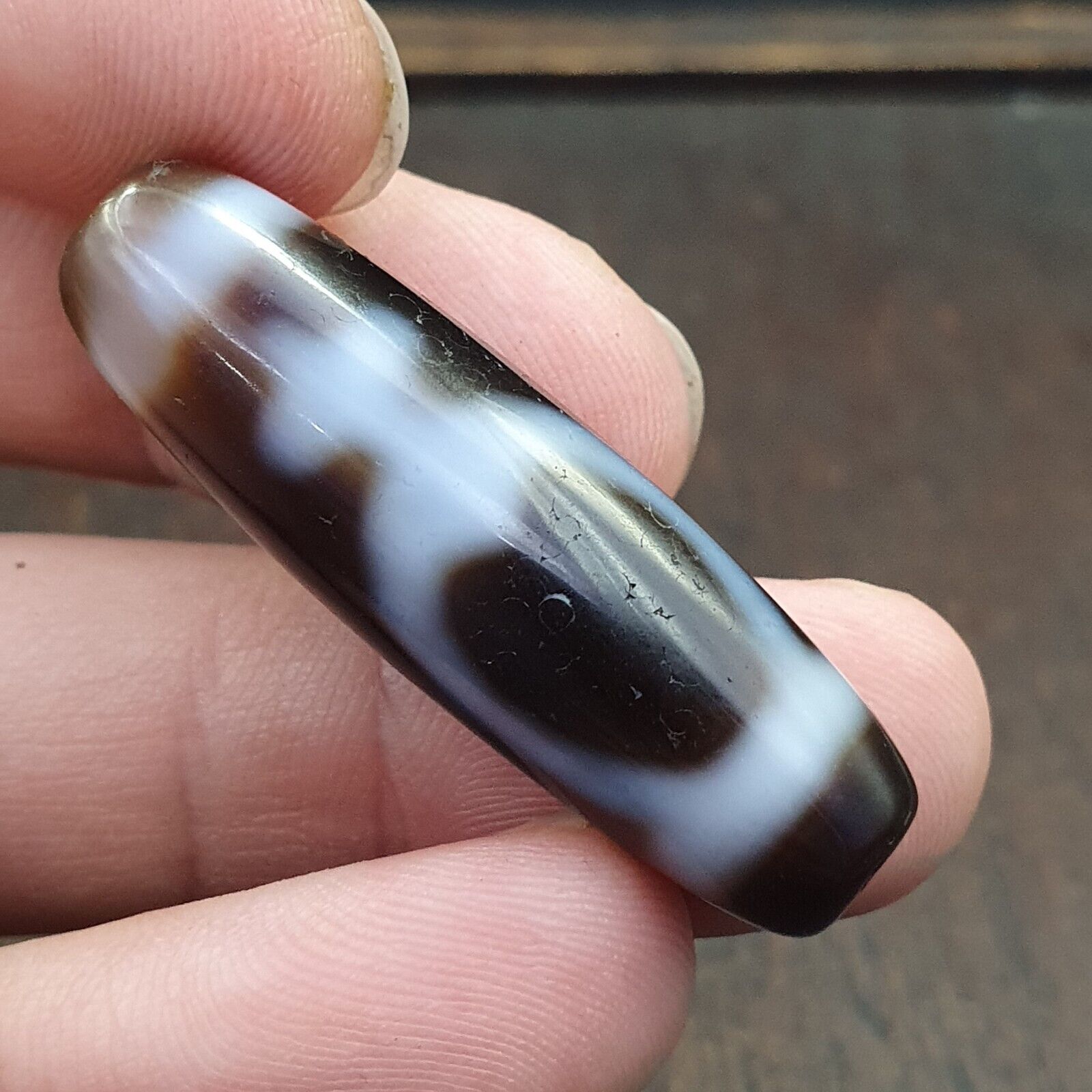 Vintage Agate Himalaya Tibetan Double Tasso Dzi Bead Amulet