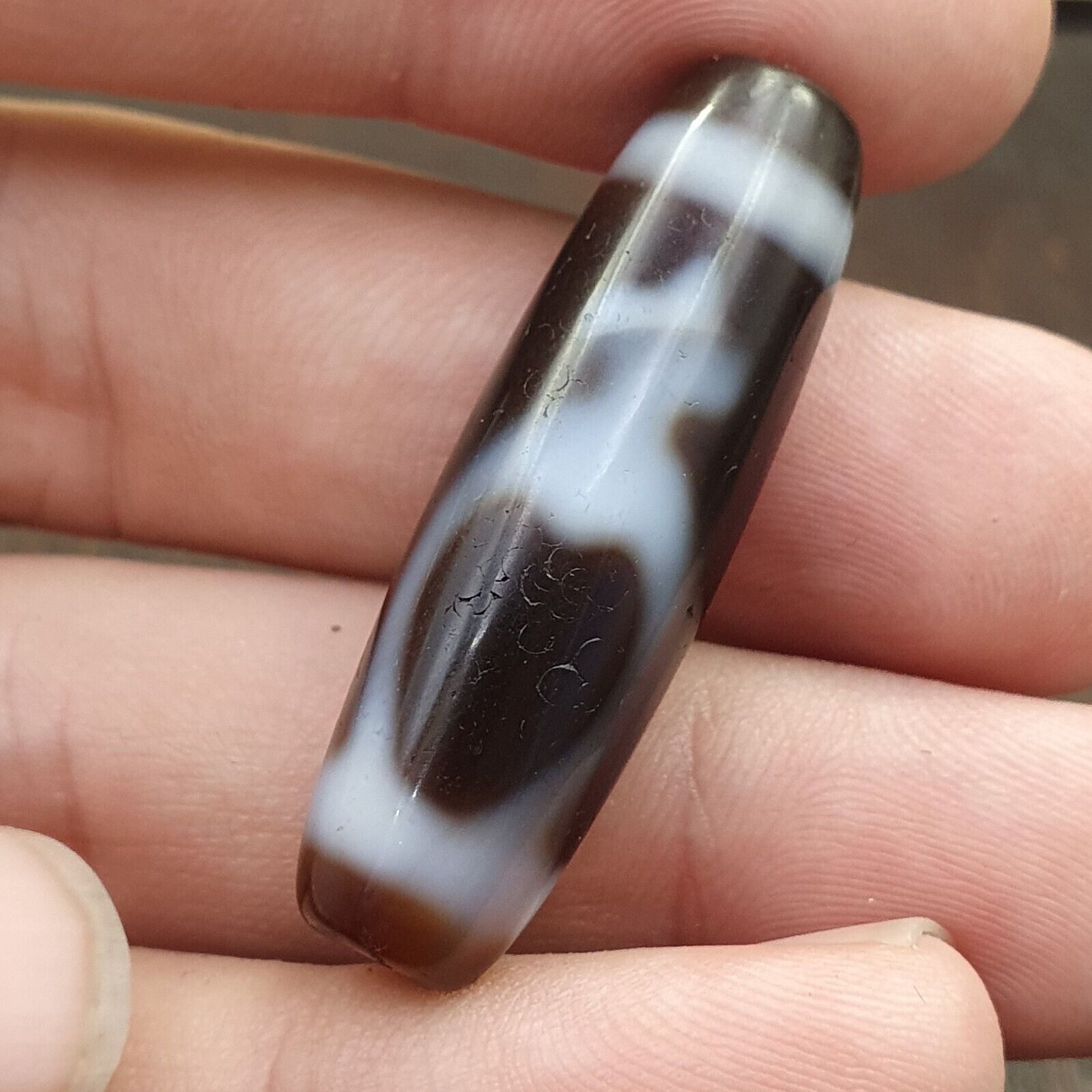 Vintage Agate Himalaya Tibetan Double Tasso Dzi Bead Amulet