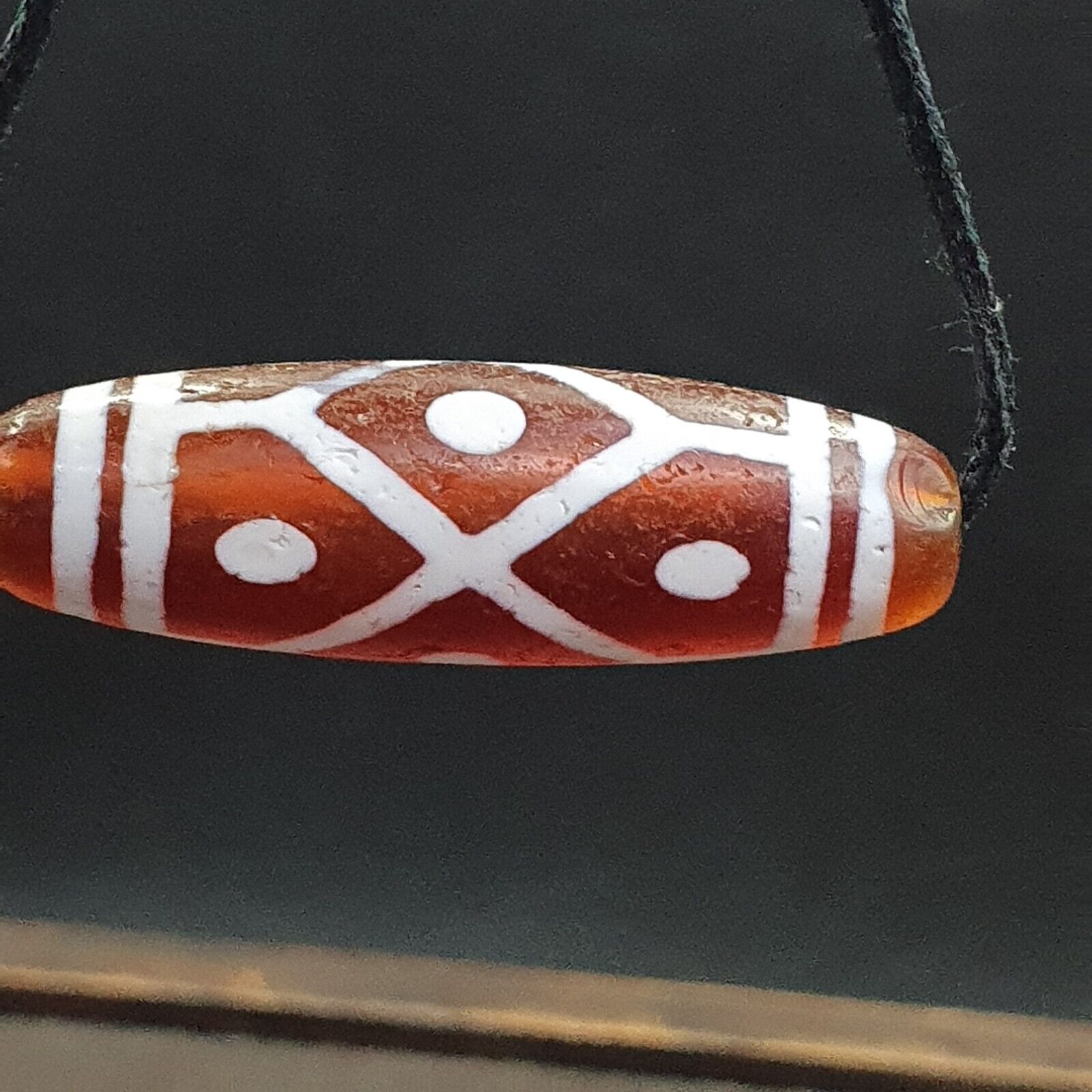 Tibetan Southeast Asian RED Etched Agate Bead Decorated Bead