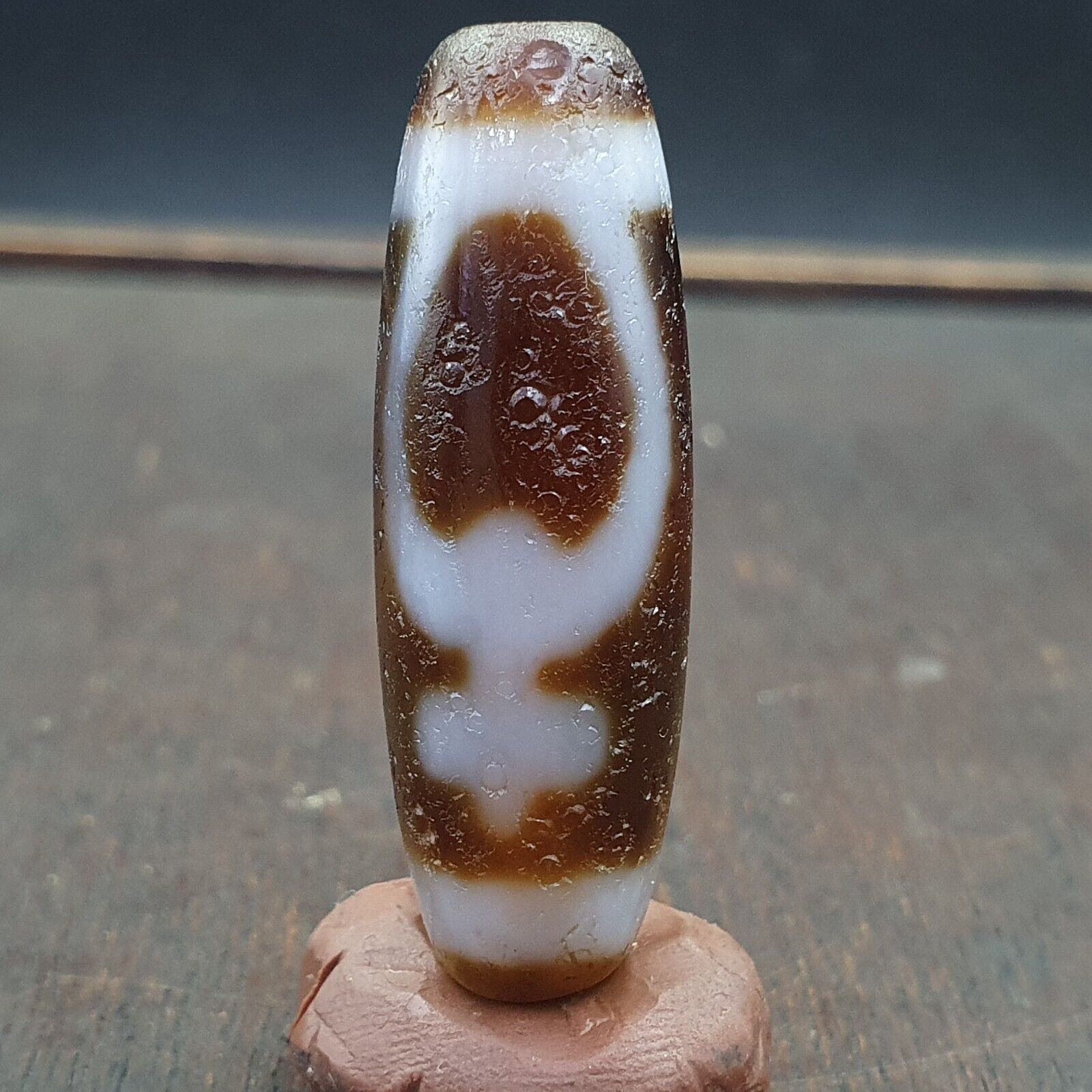 Agate Himalaya Tibetan Double Tasso Dzi Bead Amulet