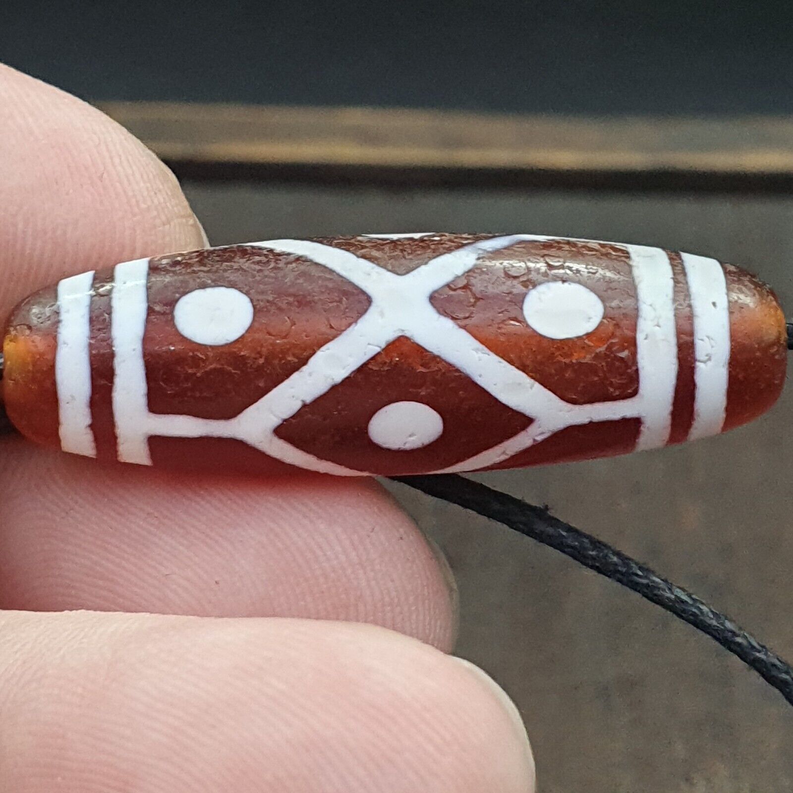 Tibetan Southeast Asian RED Etched Agate Bead Decorated Bead