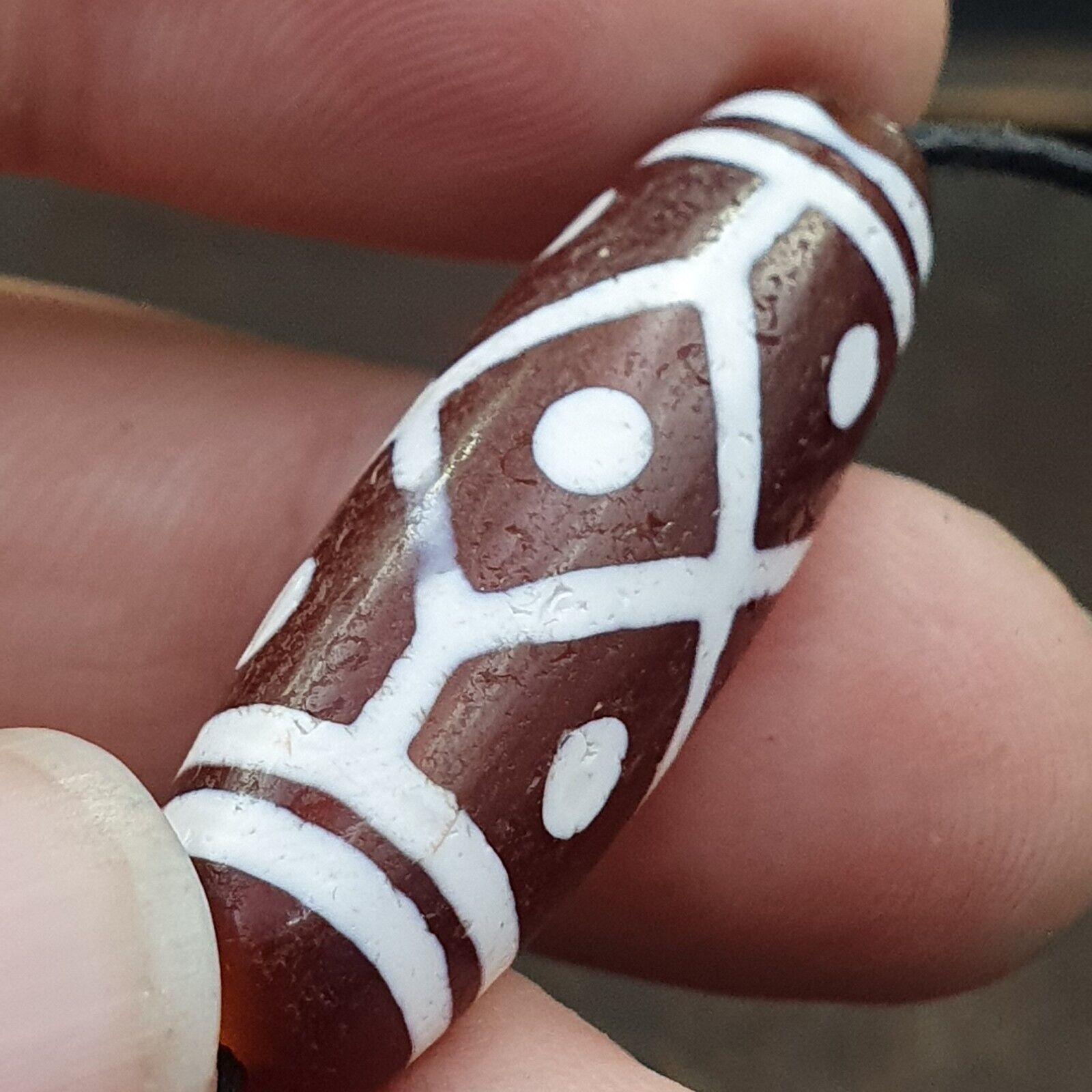Tibetan Southeast Asian RED Etched Agate Bead Decorated Bead