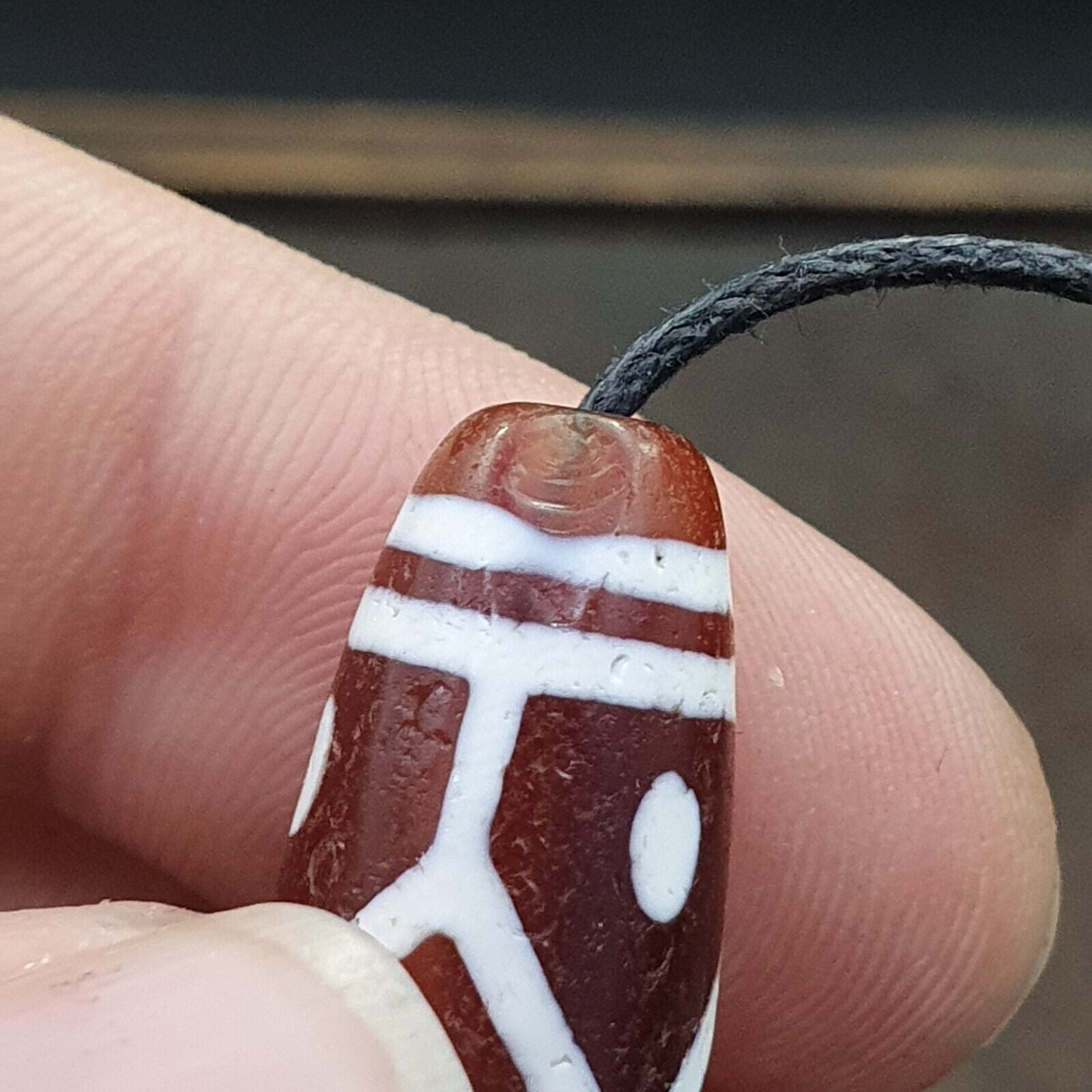 Tibetan Southeast Asian RED Etched Agate Bead Decorated Bead