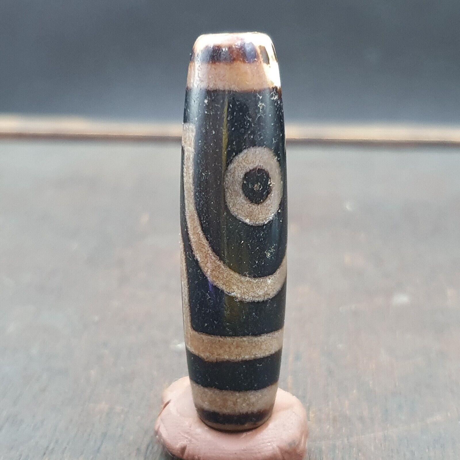 Antique Tibetan Old Rusted Agate Dzi Bead " 2 eyes " Amulet Pendant E-20