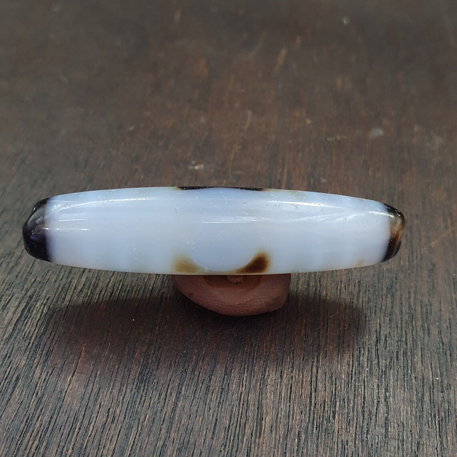Antique Tibetan Old Grey Agate Dzi Bead " 2 eyes " Amulet Pendant E-23